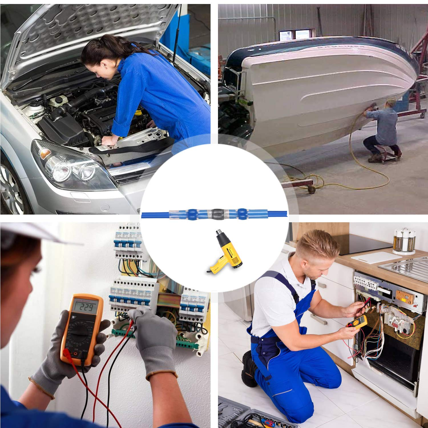 Kuject Solder Seal Wire Connectors, Waterproof Insulated Heat Shrink Butt Terminals Splice Connectors for Marine Automotive Car Boat (400)