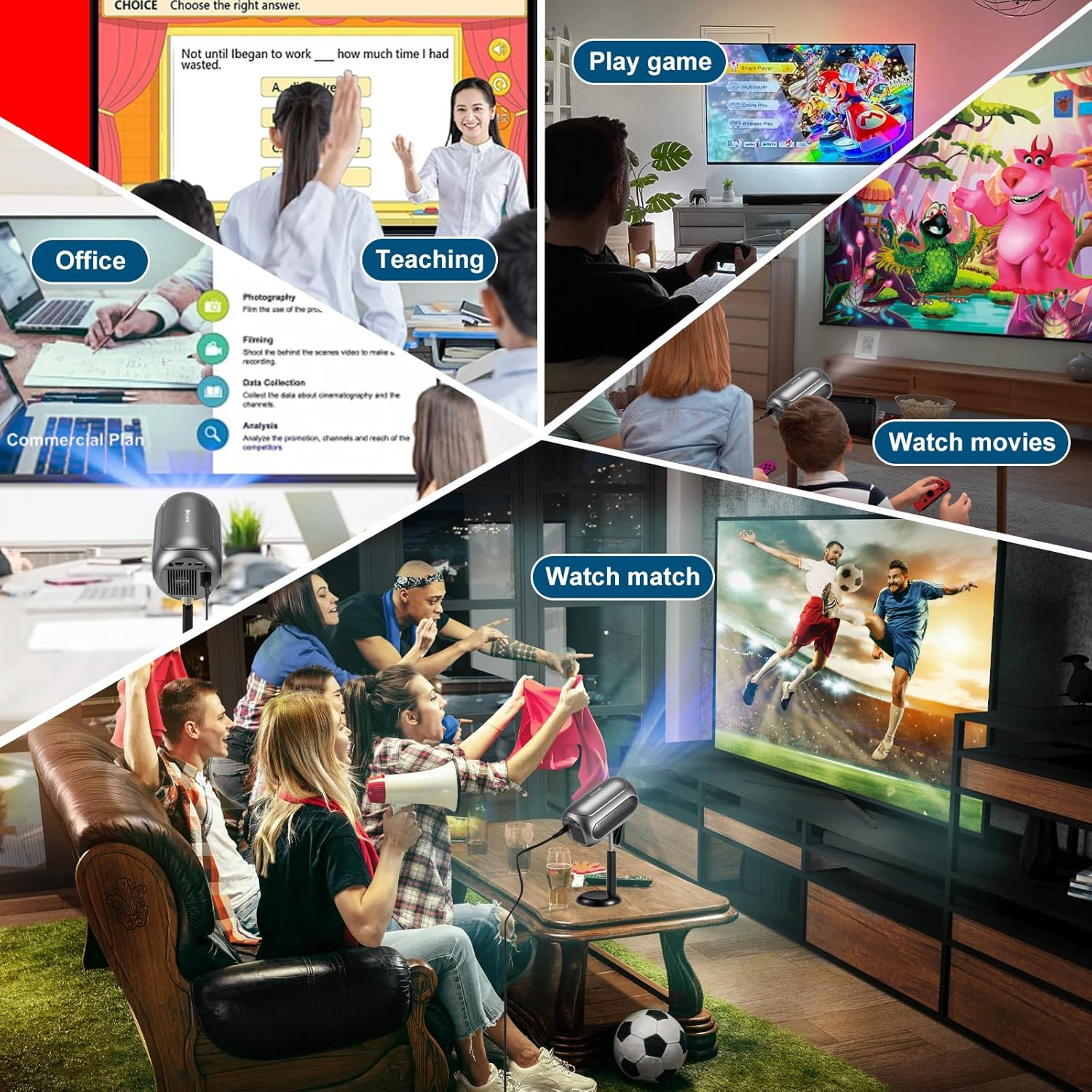 Mini Projector with Wifi 6 & Bluetooth, 240 ANSI Portable Projector, 4K 1080P Supported, 90&deg; Adjustable Hidden Stand, Smart Home Theater Projector for Indoor & Outdoor Use