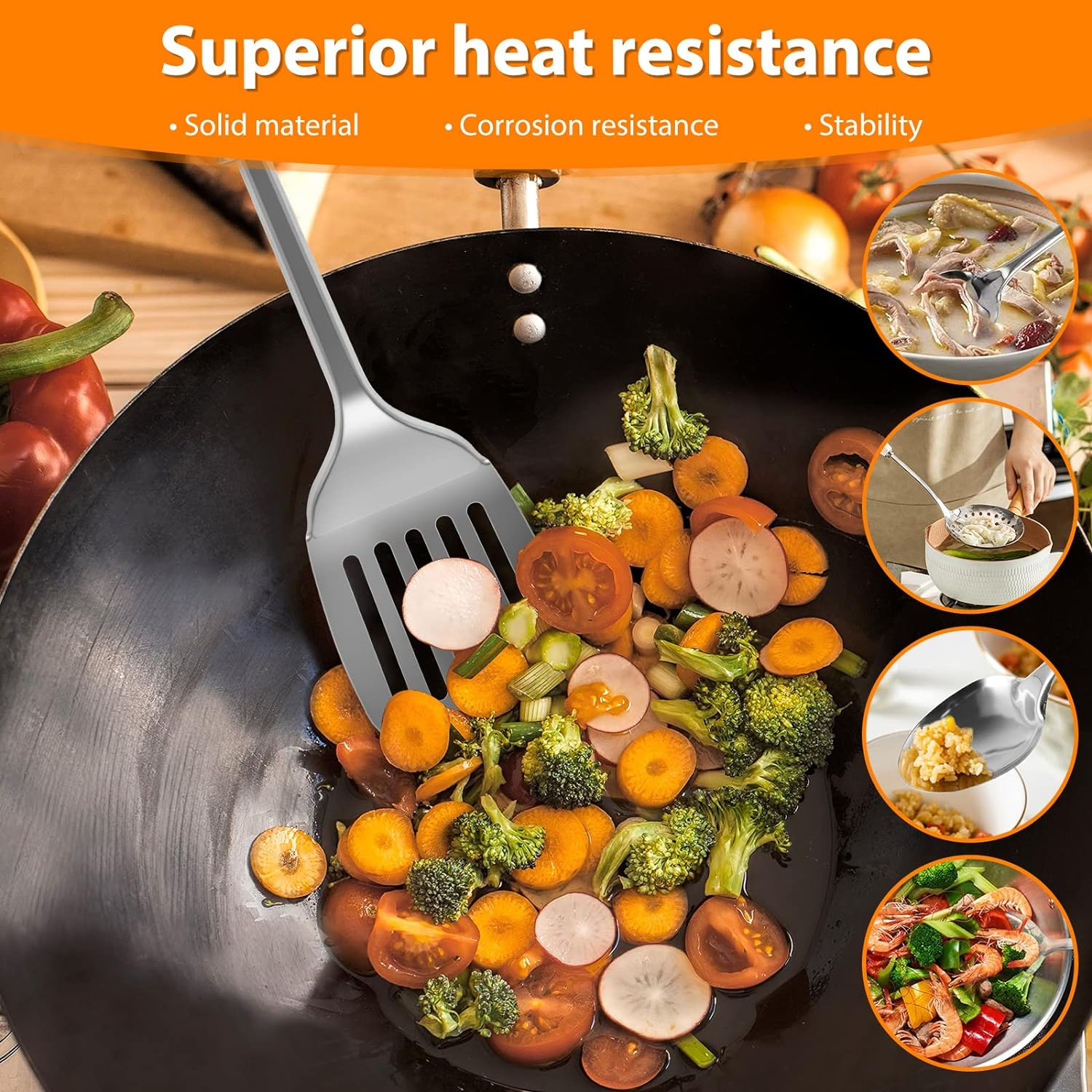 Stainless Steel Cooking Utensils Set Kitchen Tools Set Kitchen Gadgets Cookware Professional Wok Utensils Set Stainless Steel Kitchen Utensils for Hanging Dishwasher Safe (5) image number 4