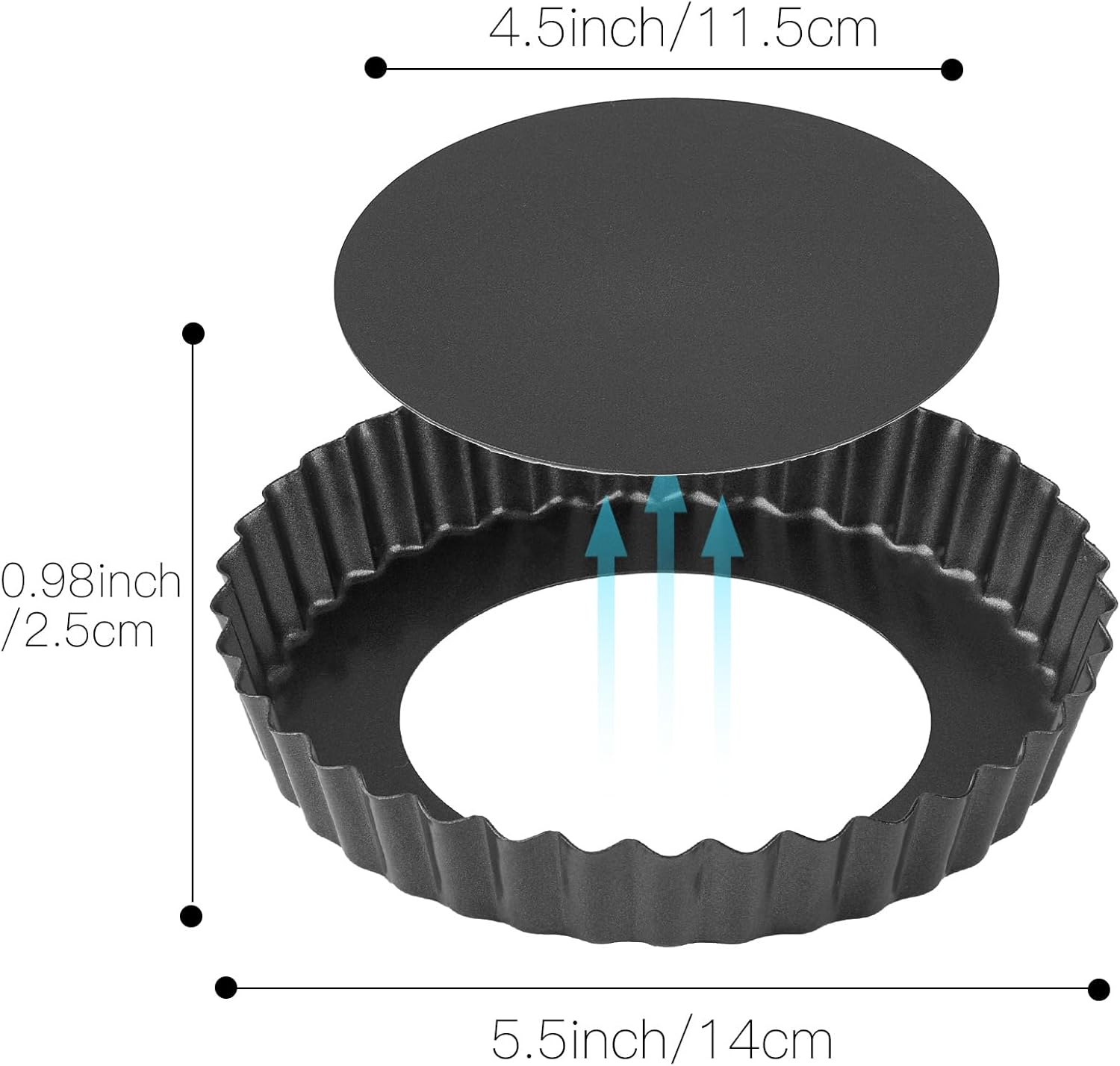 Mini Tart Pans Removable Bottom Pie Pans Mini Quiche Pans for Baking Tartlet Tart Mold 5.5 Inch Carbon Steel Reusable Baking Tools Black round Set of 4