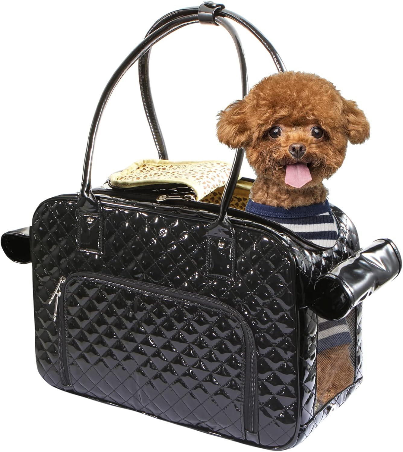 Betop House Mirror Surface Faux Leather Tote Purse Dog and Pet Carrier Travel Bag, Pink