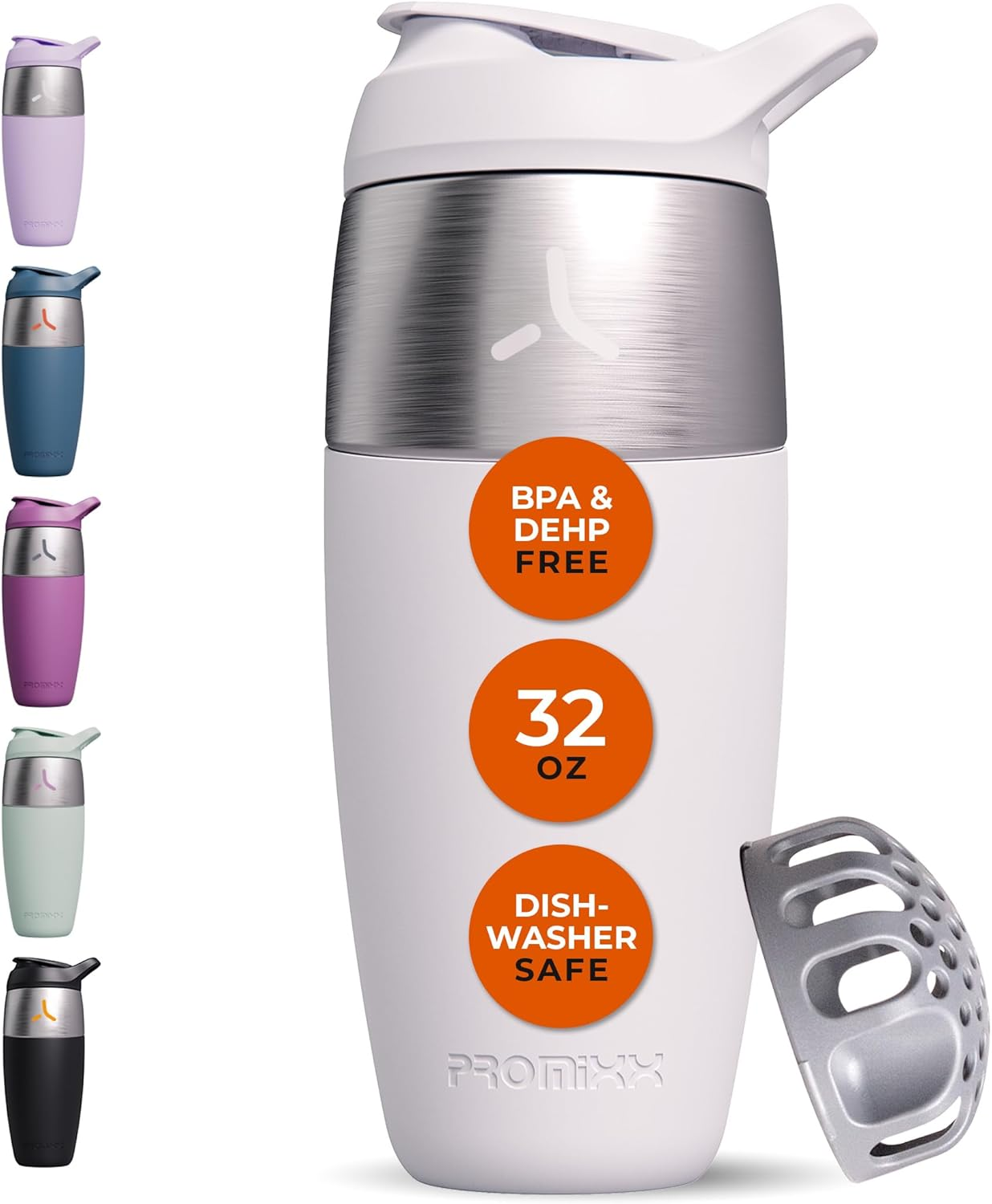 Promixx Pursuit 950Ml Shaker Bottle - Single Wall Stainless Steel Protein Shaker Bottle, Super Smooth Shakes, 32Oz, Ceramic White