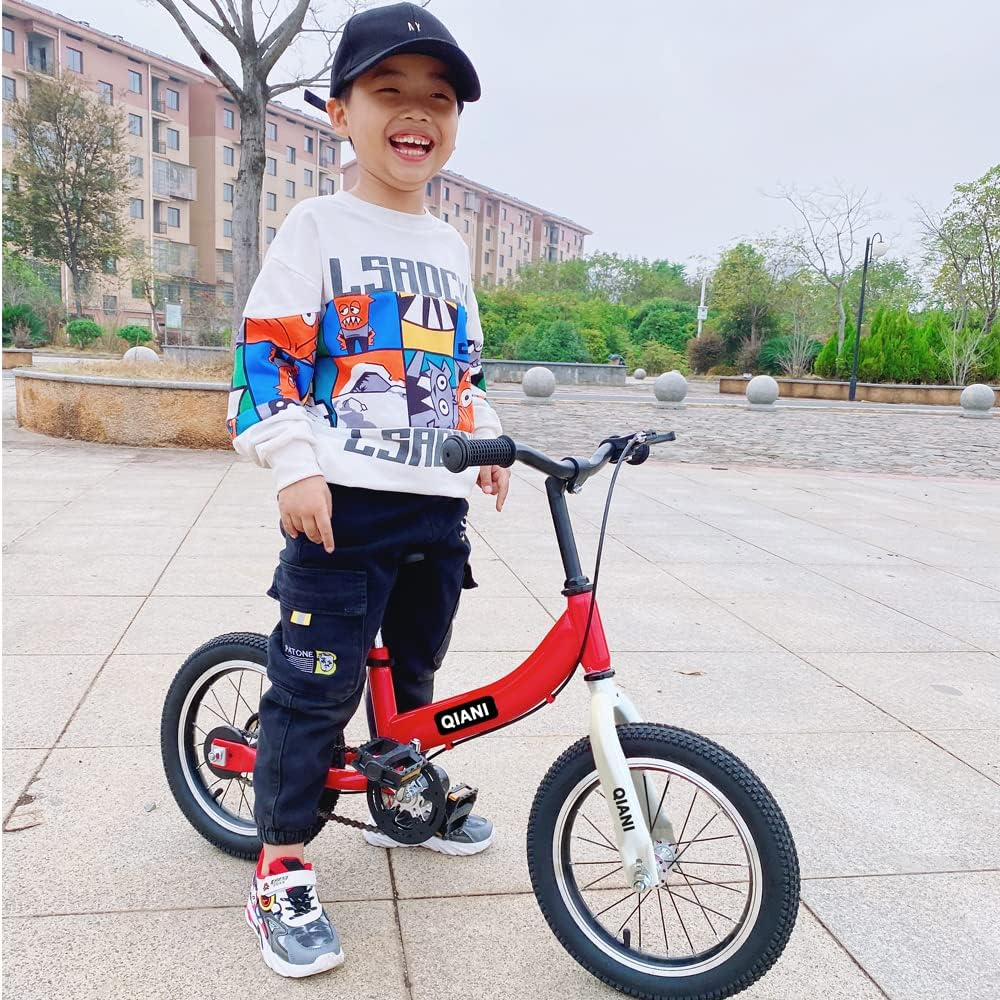 Qiani Balance Bike 2 in 1 for Toddlers,Kids 2-7 Years Old,Balance to Pedals Bike,12 14 16 Inch,With Removable Pedals,Training Wheels,Adjustable Seat,Brake,Red Blue Pink image number 5