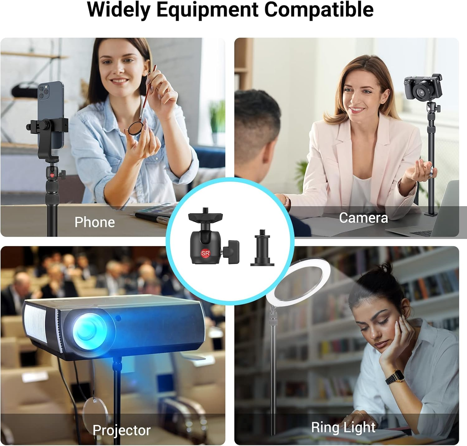 Camera Desk Mount Table Stand with 1/4" Ball Head, 48.5Cm-100Cm Adjustable Light Stand, Tabletop C Clamp for DSLR Camera, Ring Light, Live Streaming, Photo Video Shooting (1 PC) image number 4