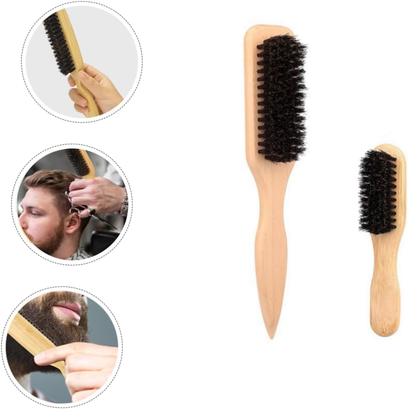 Wooden Rat Tail Pointed Handle Wax Stick Teasing Hair Brush, 2Pcs Soft Boar Bristle Styling Edge Control Brush for Sleek Hair, Slick Back Hair Brush for Smoothing Ponytail image number 3