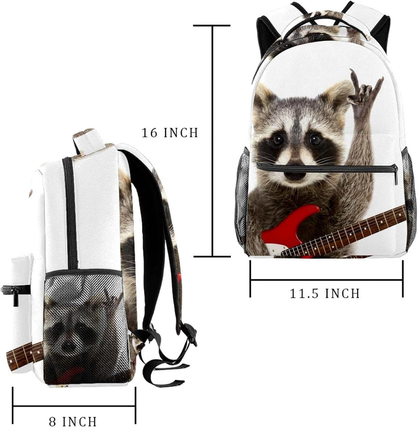 Funny Raccoon with Electric Guitar Backpack Students Shoulder Bags Travel Bag College School Tote Backpacks image number 1
