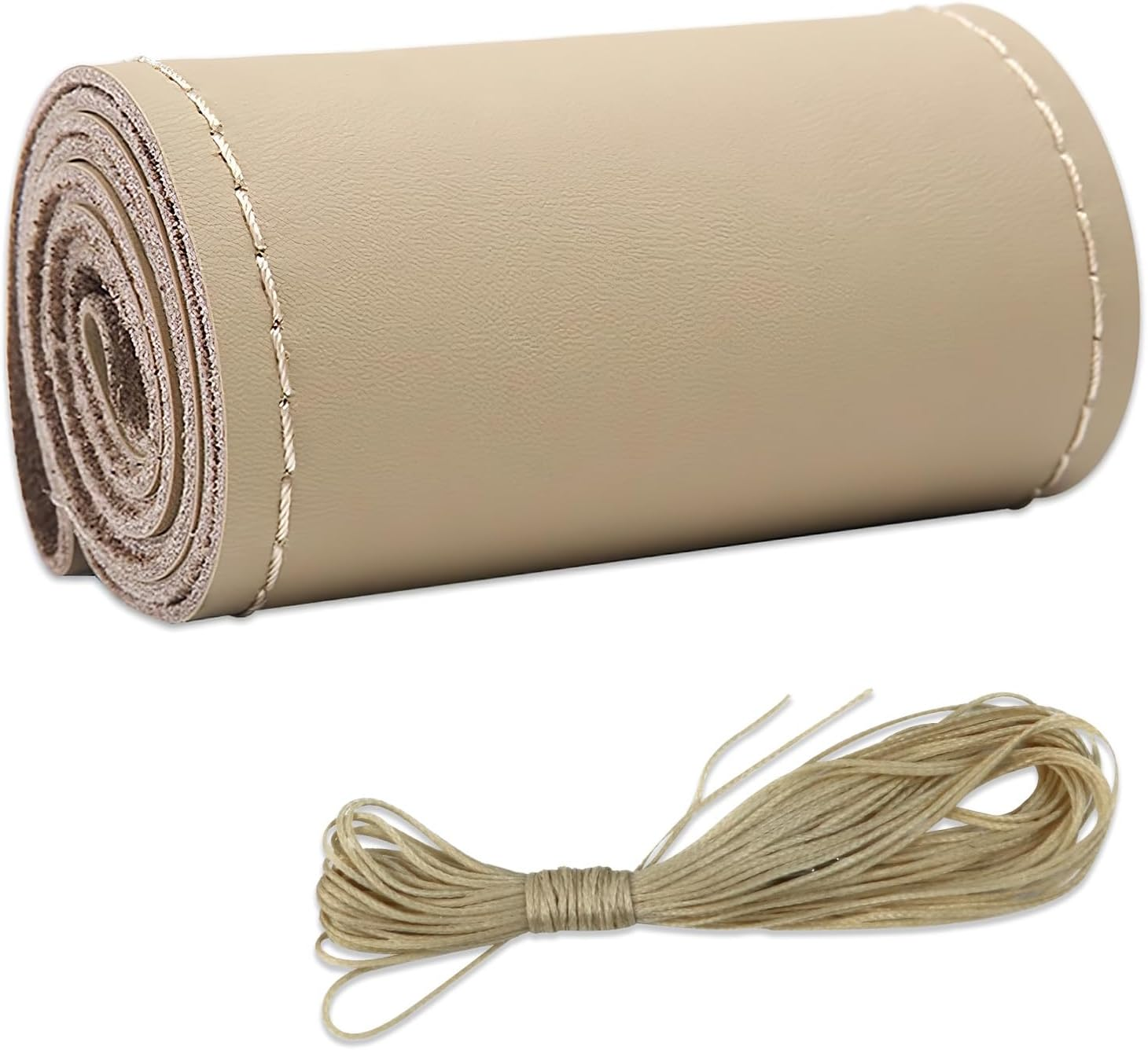 Micro Fiber Leather Steering Wheel Cover, DIY Sewing with Needle & Thread, Breathable Anti-Slip Car Steering Wheel Protector, Universal 15 Inch Auto Steering Wheel Stitch on Wrap (Coffee, Full Hole)