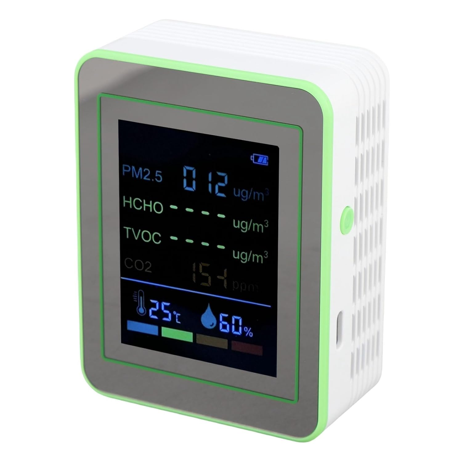 Jectse Smart Air Quality Meter Compact 6 in 1 CO2 PM2.5 HCHO TVOC Temp Humid Tester for Real-Time Detection (White and Green) - White And Green image number 4