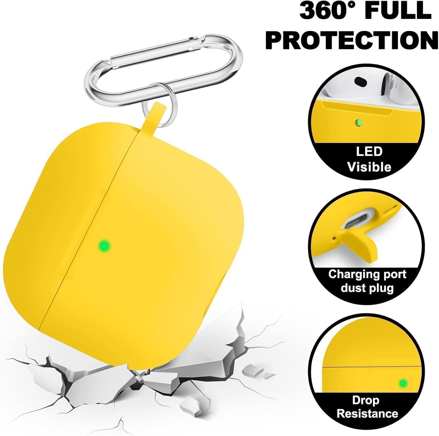 Premium Protective Case for Airpods 4Th Generation - Stylish & Durable Airpods Case with Keychain for Air Pod & Airpods Accessories（Yellow）