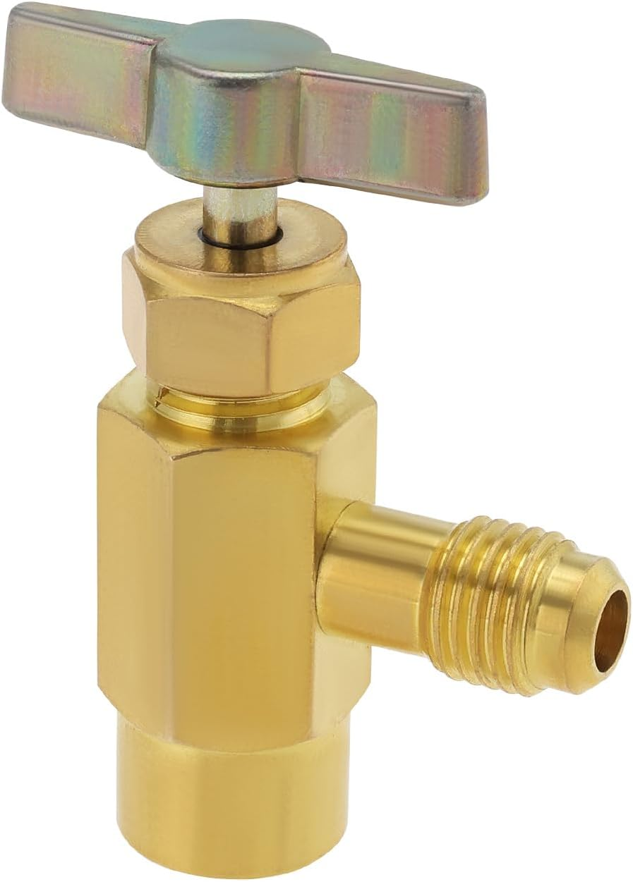 YINETTECH R600A Refrigerant Valve Bottle Opener Brass 7/16" Female Thread to 1/4" SAE Male Thread Self-Sealing Can Tap Adapter for Air Conditioning Refrigerant image number 5