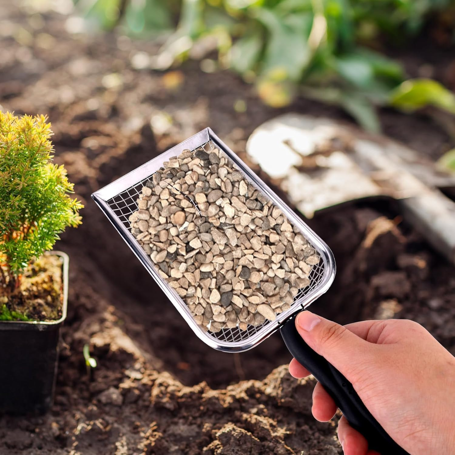 2 Pieces Gardening Soil Sieves - Sand and Compost Sifters for Removing Dirt and Rocks, with Ergonomic Handle, Planting Tool Accessories Supplies image number 3