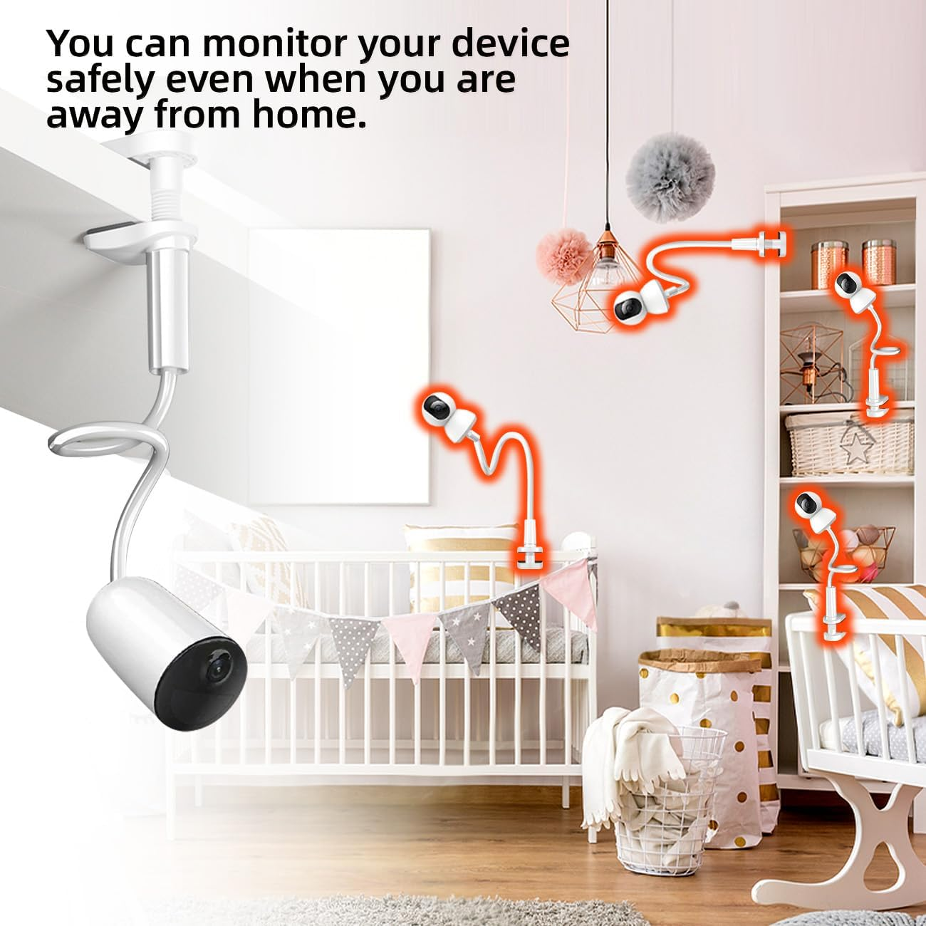 Baby Monitor Holder,0.5M Baby Monitor Camera Bracket,No Drilling Required,Universal Adjustable Gooseneck Mount,Compatible with Arlo,Hello Baby & Most Monitor Cameras with 1/4 Screw