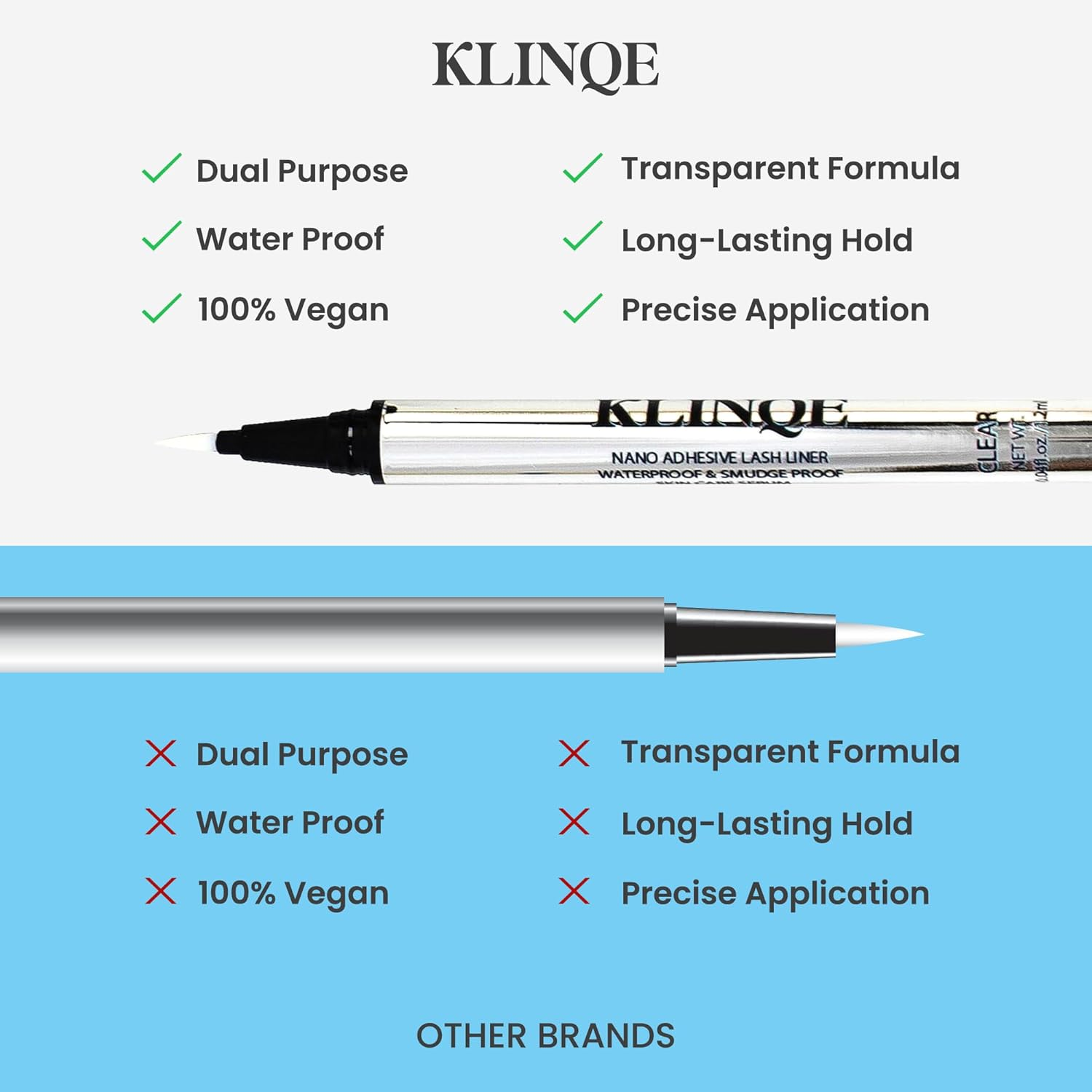 2-In-1 Clear Lash Adhesive & Liner &ndash; Waterproof, Smudge-Proof, Strong Hold &ndash; Contact Lens Friendly, Works with All Lash Types