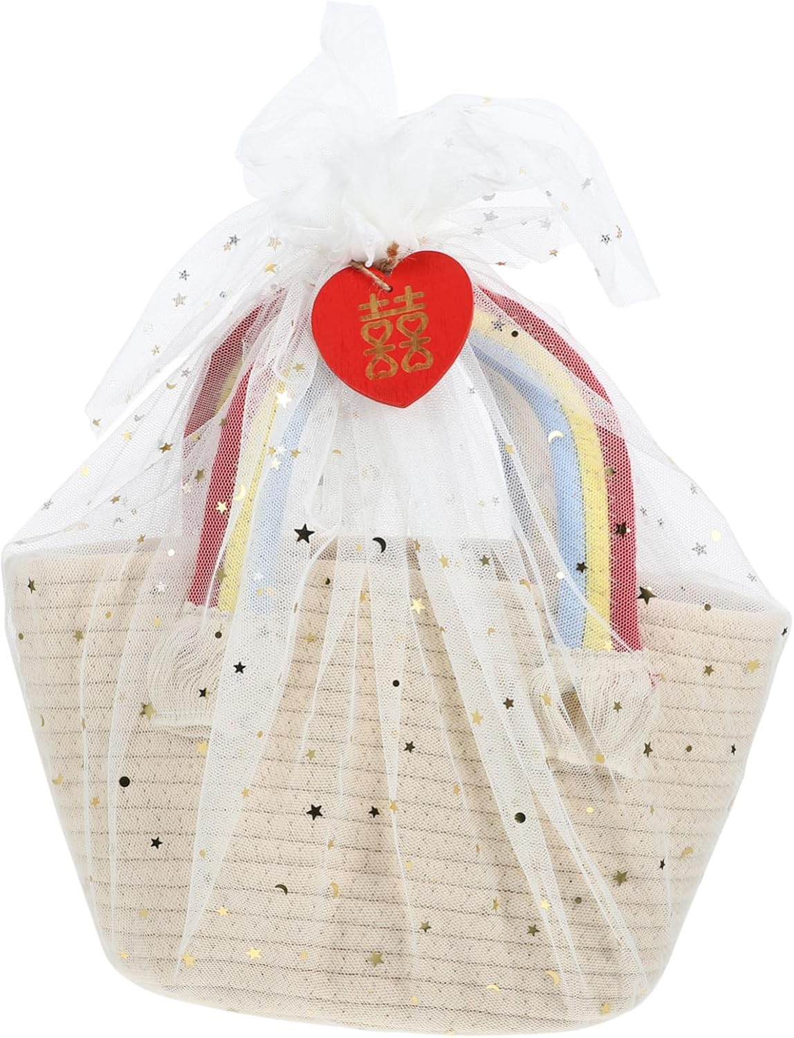 SHOWERORO Rainbow Cloud Woven Handbag Cotton Storage Basket for Snacks Beach Vacations Lightweight Practical Design with Vibrant Handles for Valentine Day Present Baskets