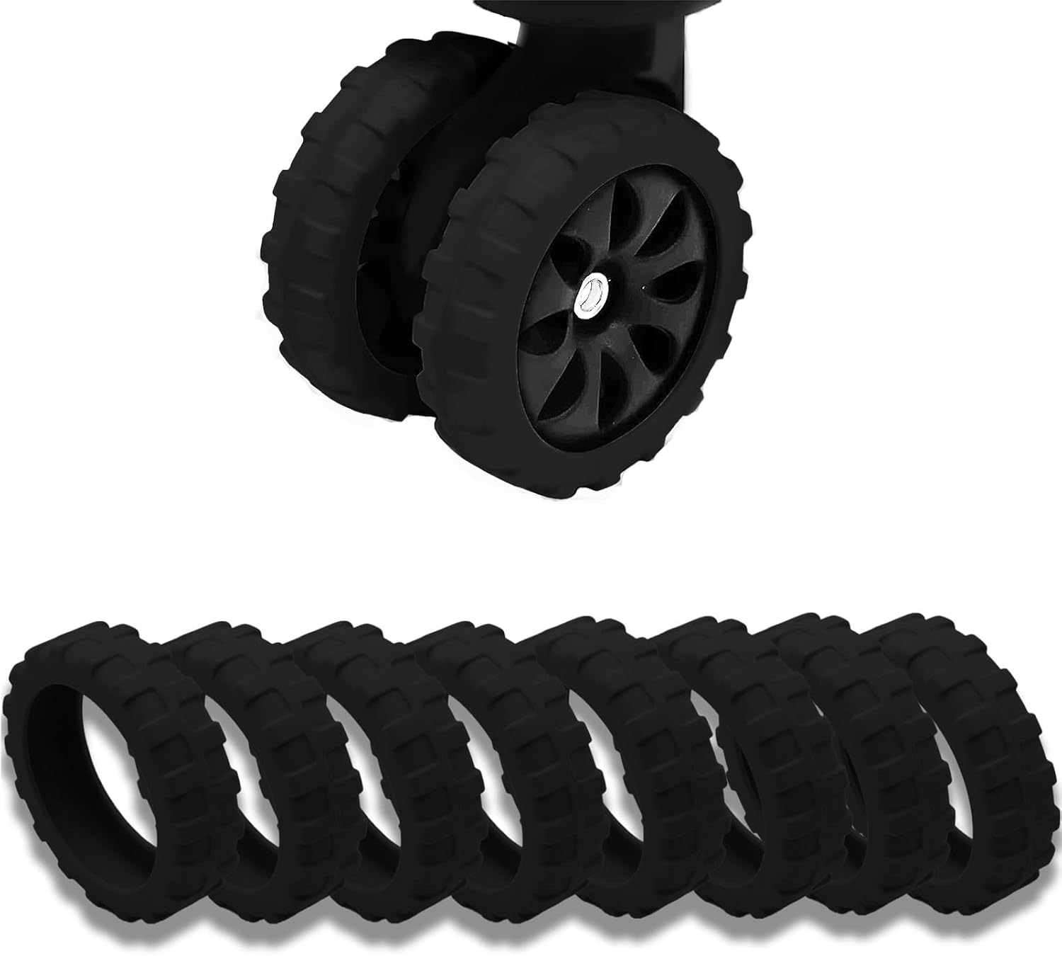 Luojinluoda Luggage Wheel Protectors Covers 8 Pieces Suitcase Wheel Protectors Designed for Luggage Protection with Black Silicone Cover Featuring Wear-Resistant Anti-Noise Properties image number 1