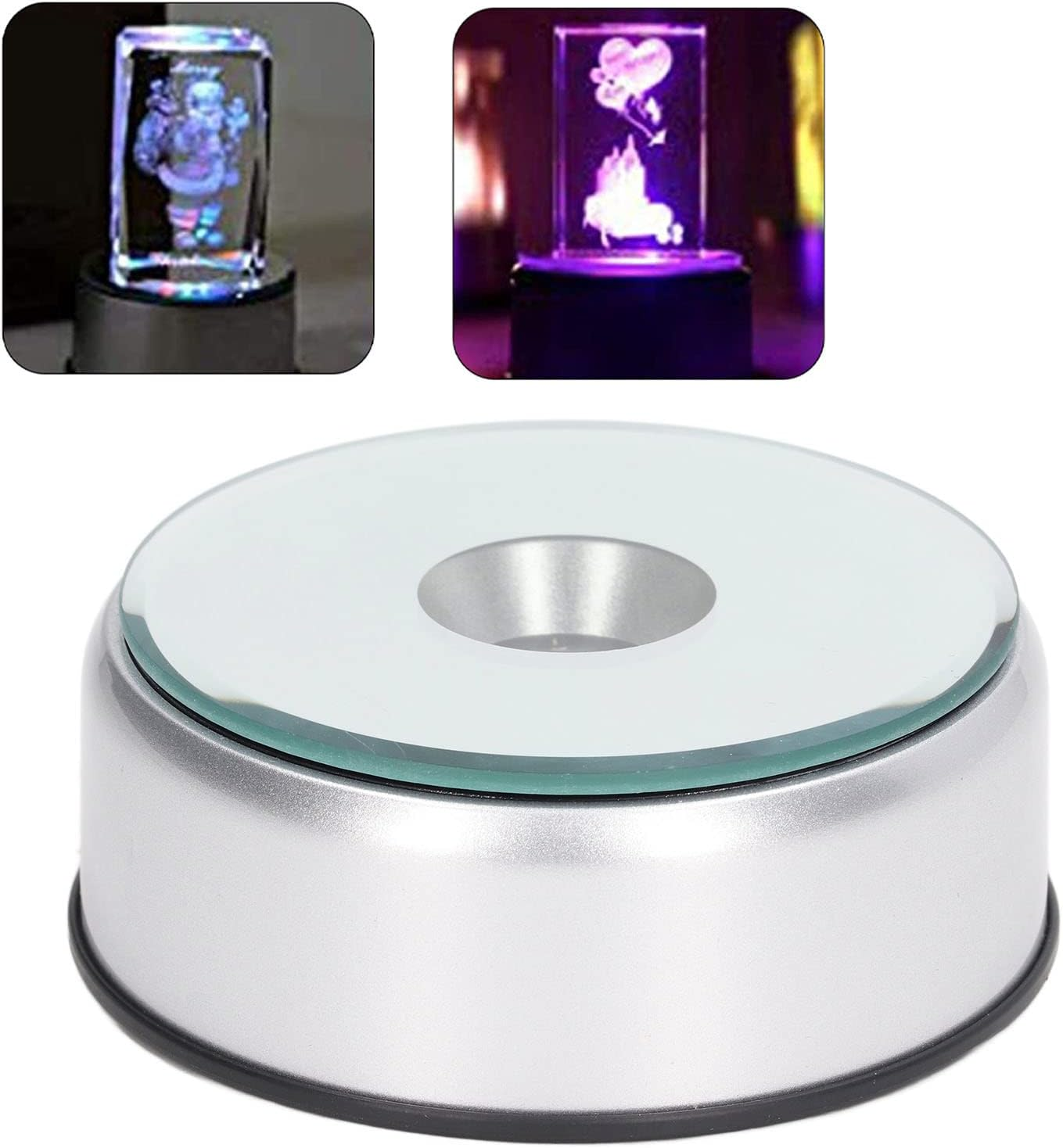 Rotating Display Stand, 360 Degree Light Colorful Crystal Base Cup Turner Platform, Revolving Display Stand, 80 Seconds per Lap, for Glass Art