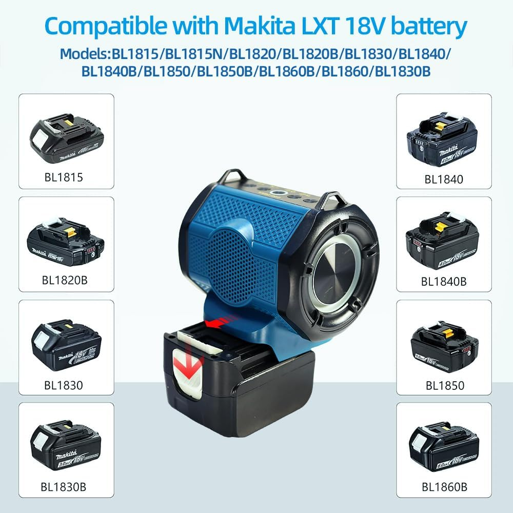 JANRI Bluetooth Portable Speaker Compatible with Makita LXT 18V Battery. Work for Jobsite,Outdoor,Camping,Party,Home, Women, with USB Type-C,Green image number 2