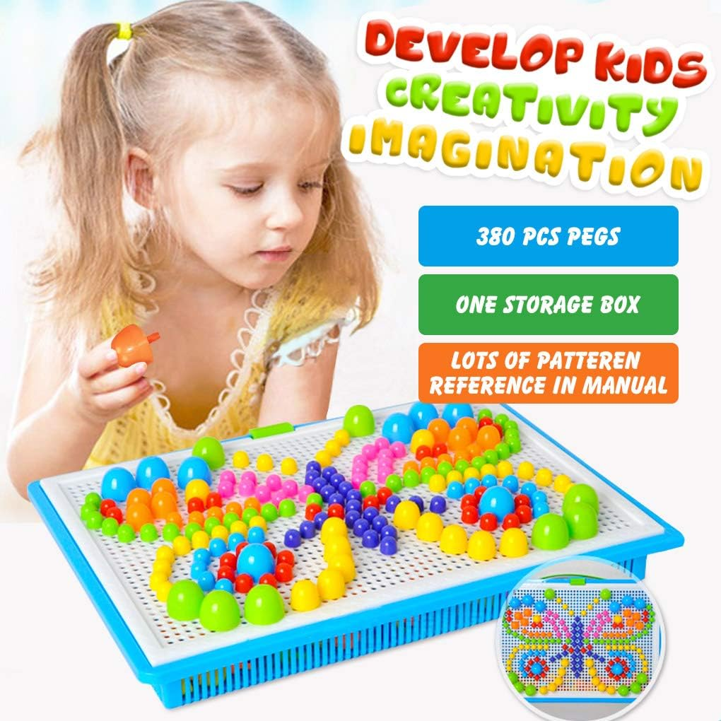 Lemical 380 PCS Creative Jigsaw Puzzle Mushroom Nails Pegboard Mosaic Kit Develop Intelligence Educational DIY Building Block Brick Toy for Kids -Upgraded Version image number 5