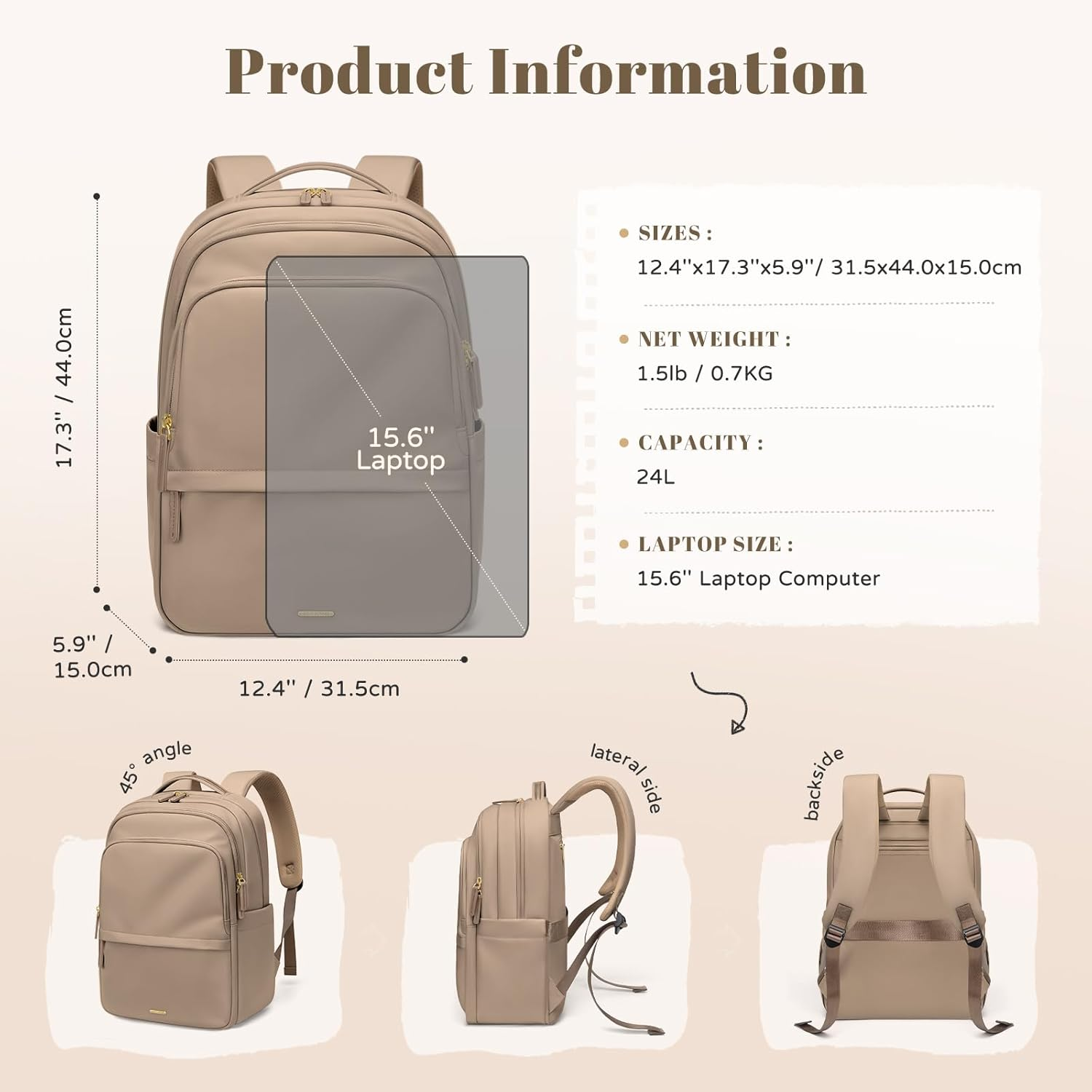 GOLF SUPAGS Multifunctional Laptop Backpack for Work Travel Leisure Business Backpack for Women Fits 15.6 Inch Notebook image number 3