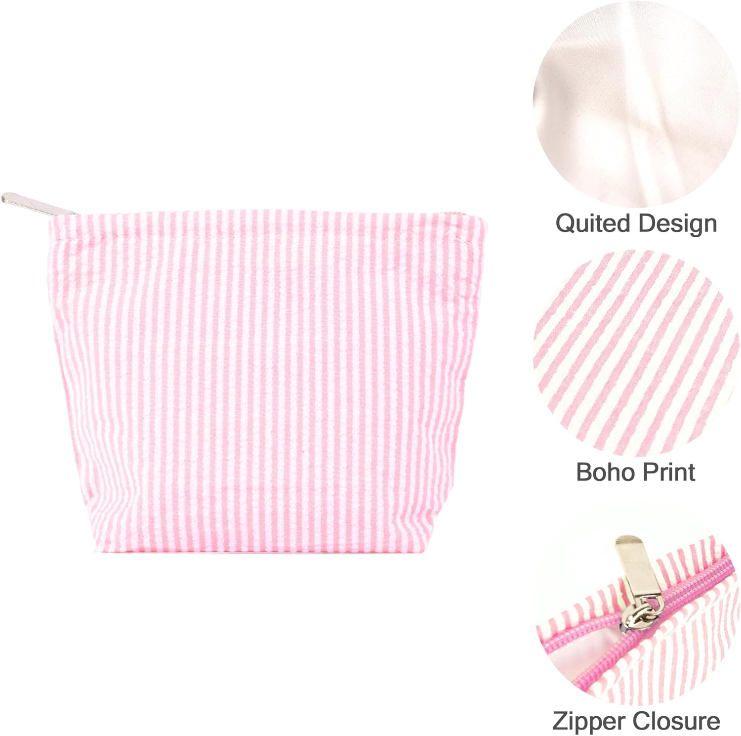 Reignsword 2 Pack Travel Cosmetic Bag, Fashion Stripes Makeup Bag Organizer, Portable Toiletry Bag Zipper Pouch for Women (Black & Pink) image number 2