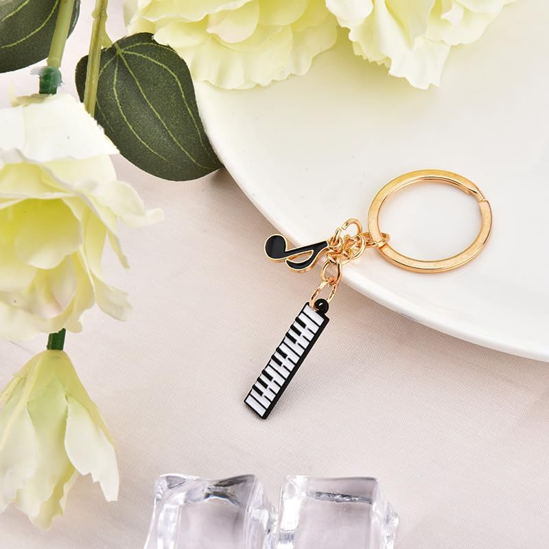 Yaozeio Gold Music Themed Gift Keychain for Music Lovers Teacher Musical Note Key Ring for Student Christmas Birthday Gifts for Musician Piano Players Keyboard Piano Keychain Musical Gifts image number 1