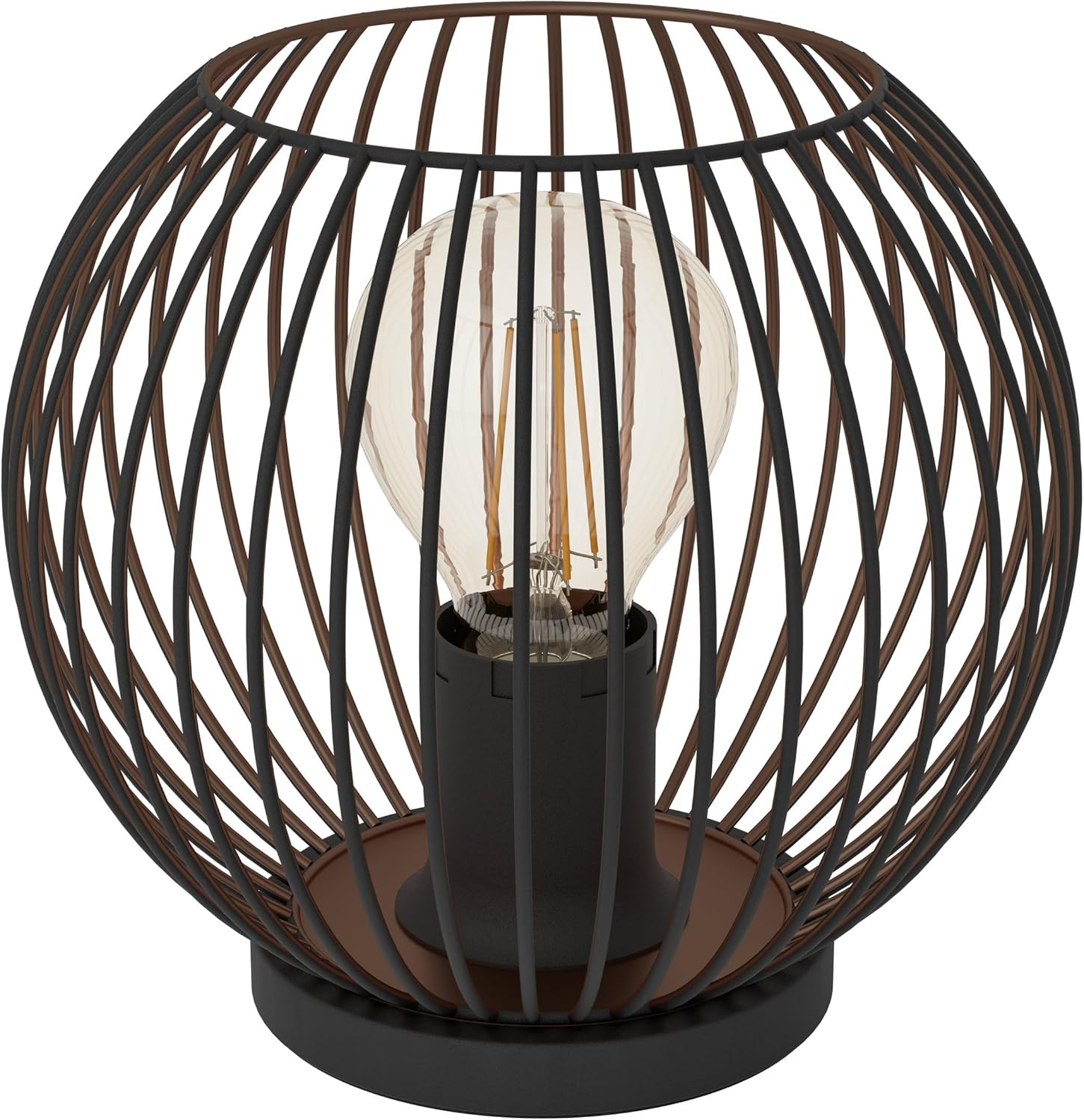 Eglo Bedside Lamp Almanzora, round Table Light Fitting, Living Room and Bedroom Lighting, Metal in Black and Copper, E27 Socket, &Oslash; 20 Cm