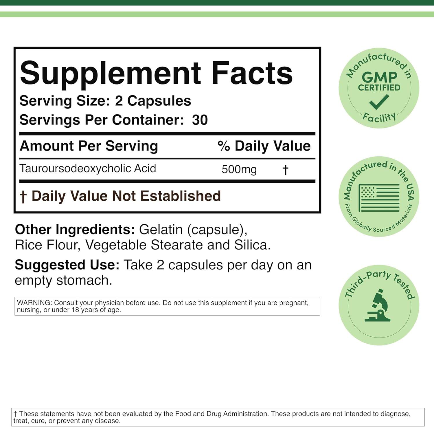 TUDCA Bile Salts Liver Support Supplement, 500Mg Servings, Liver and Gallbladder Cleanse Supplement (60 Capsules, 250Mg) Genuine Bile Acid TUDCA with Strong Bitter Taste by Double Wood image number 6