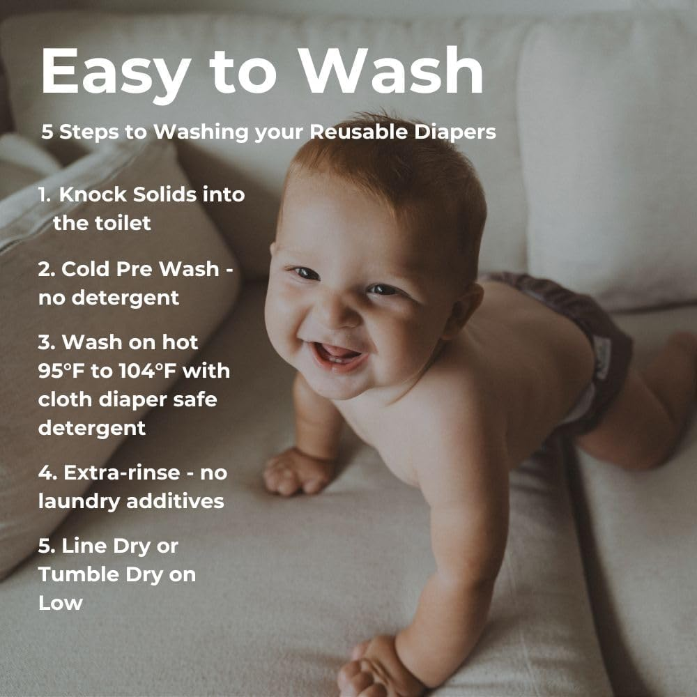 Nora'S Nursery Cloth Diapers 7 Pack with 7 Inserts & 1 Wet Bag - Waterproof Cover, Washable, Reusable & One Size Adjustable Pocket Diapers for Newborns and Toddlers - Hickory image number 1
