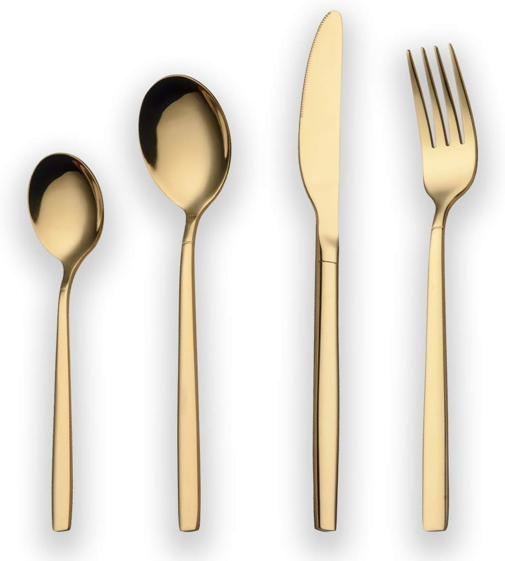 Berglander 24 Piece Titanium Gold Plated Stainless Steel Cutlery Set, 24 Pieces Golden Flatware Set, Gold Silverware Set Cutlery Sets, Service for 6 (Shiny Gold) image number 5