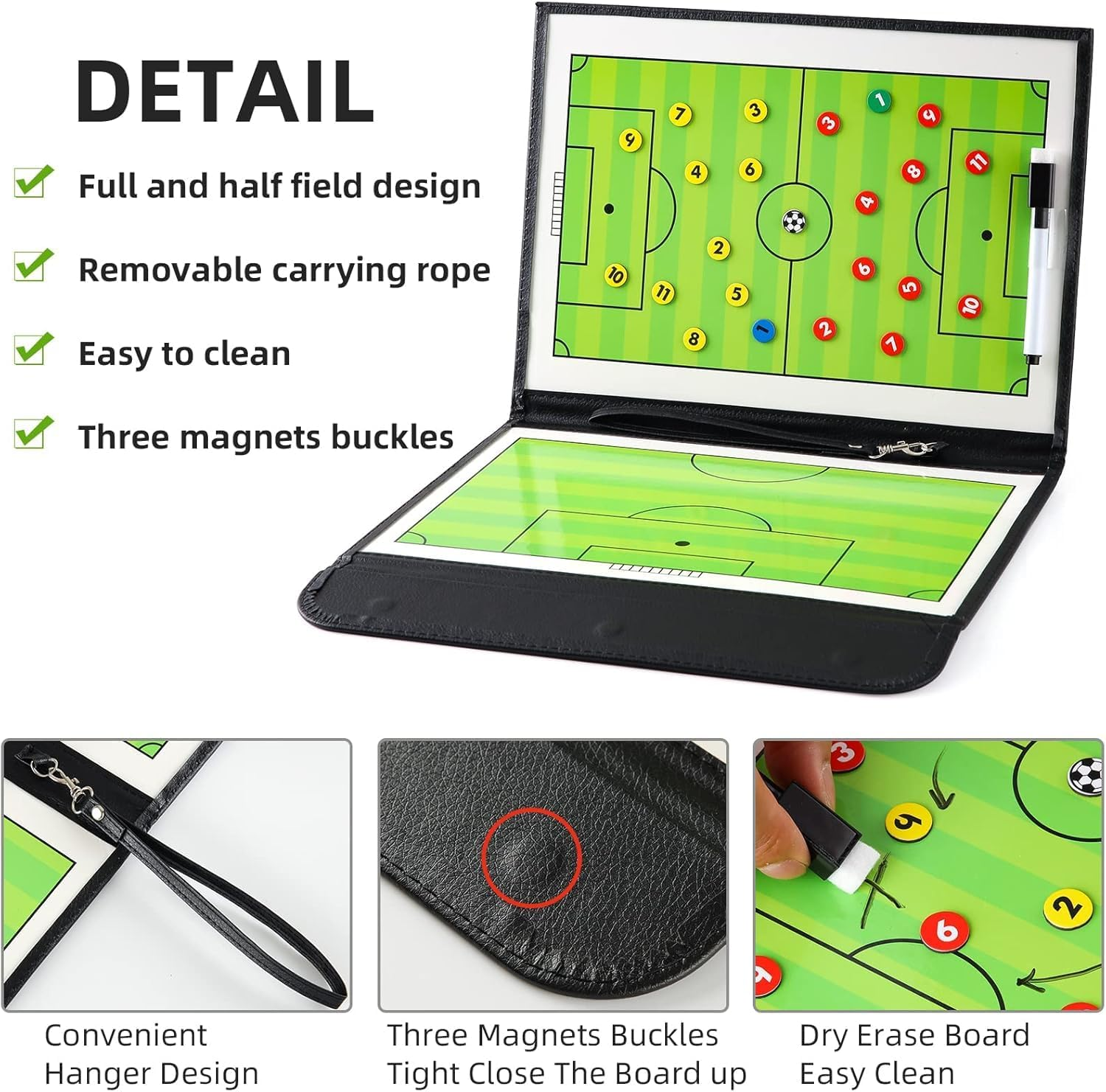 Coaching Board Coaches Clipboard Tactical Magnetic Board Kit, Portable Strategy Coach Board with Dry Erase, Marker Pen and Zipper Bag image number 6