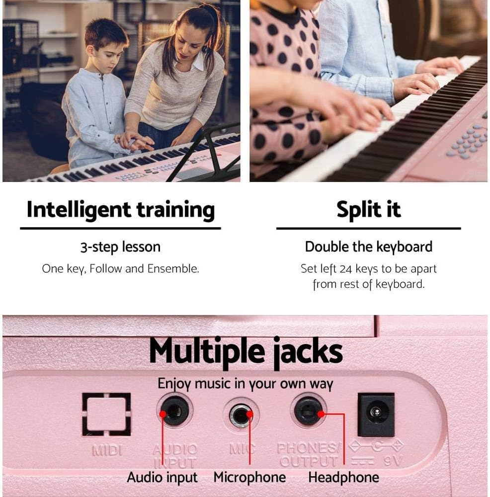 ALPHA 61 Keys Electronic Piano Keyboard Portable Digital Keyboard with Audio Input, Microphone Input, Headphont Output, 255 Tones Rhythms LED Electric Holder Music Stand Adaptor Power (Pink 97) image number 2