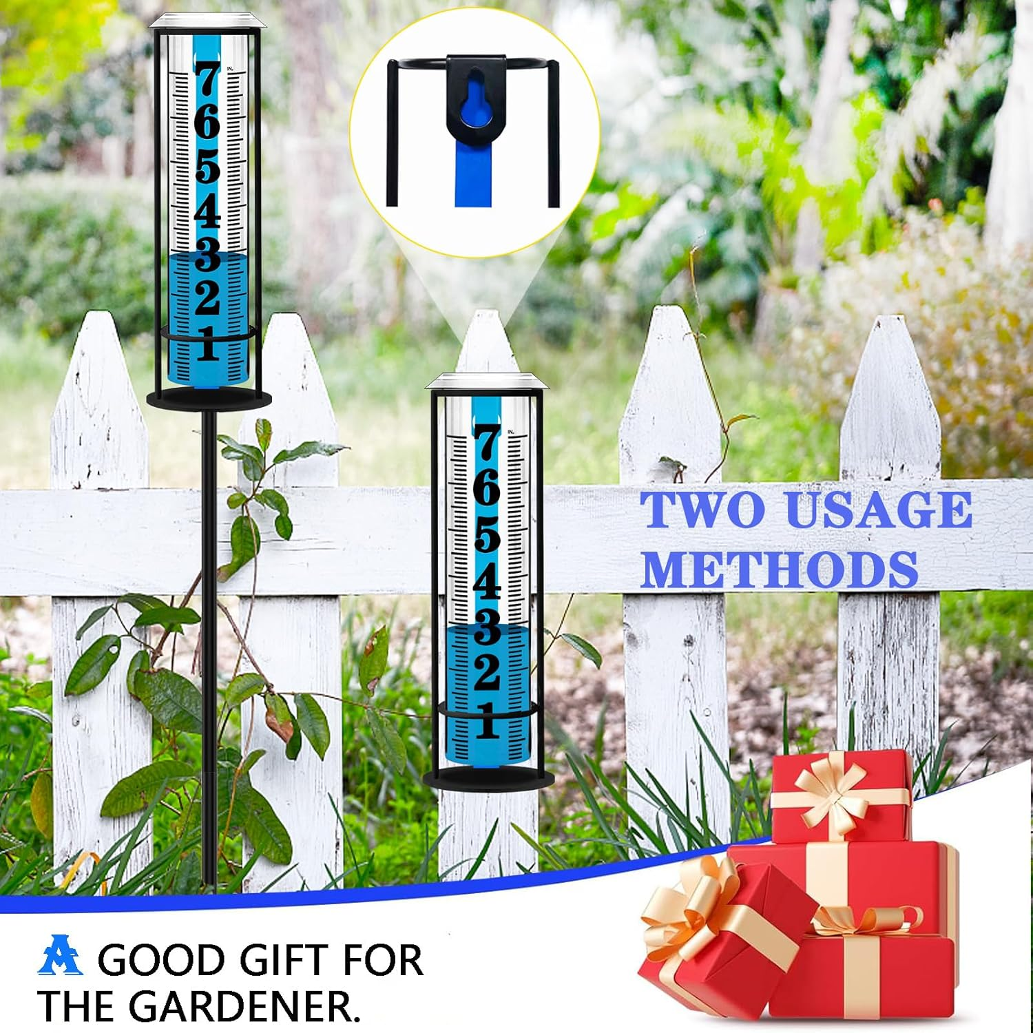 Rain Gauge Outdoor,Accurate Rain Gauges Outdoors Best Rated,Upgraded Freeze Proof Rain Measure Gauge for Yard Fence,Rain Meter with Stake,Large Font Water Gauge for Rain,Adjustable Height,Easy to Read image number 5