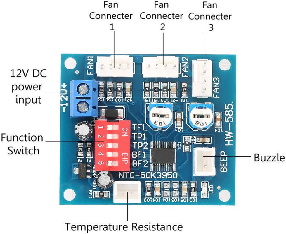 PWM Fan Speed Controller 4 Wire DC12V PC Fan Governor with Temp Probe & Alarm for CPU Chassis Fans image number 2