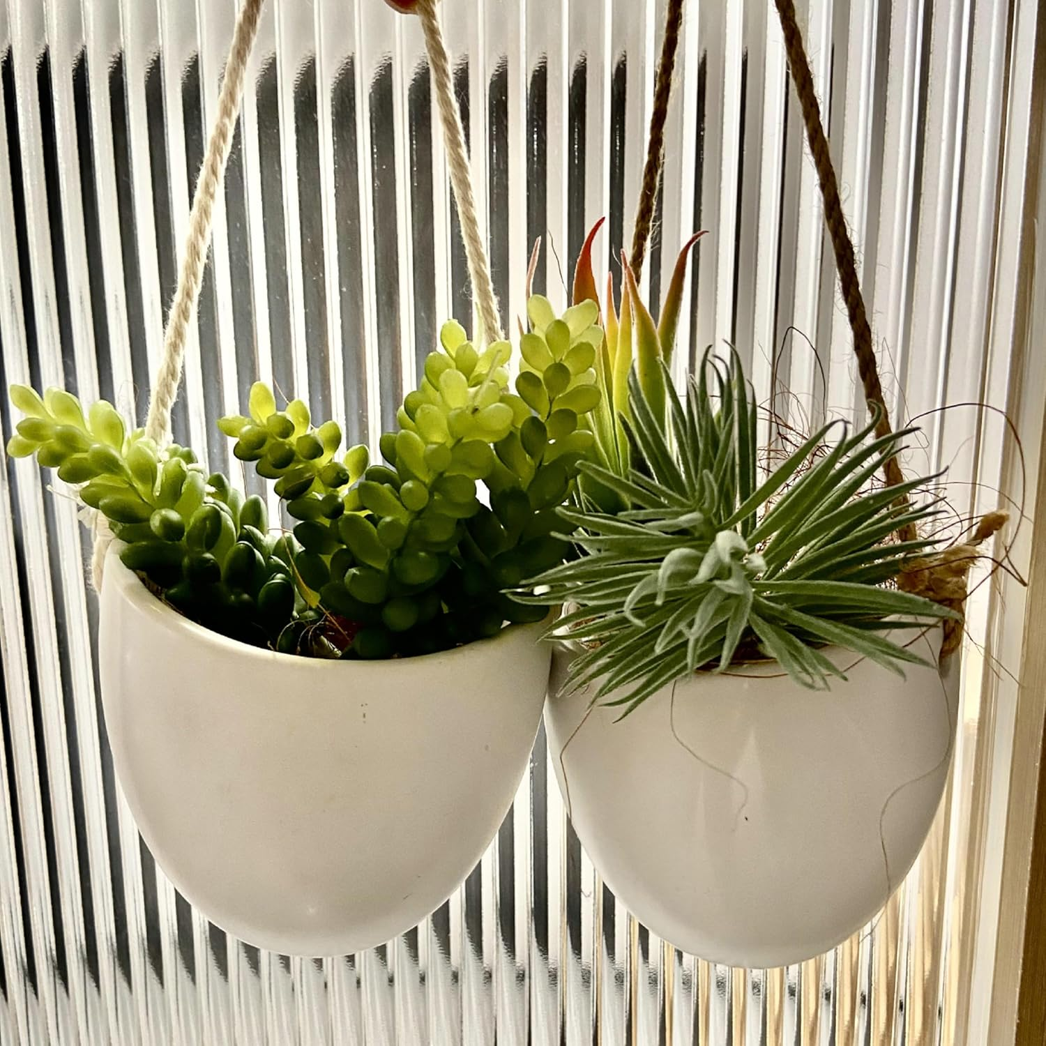 ONEIN Wall Planters Hanging Ceramic Plant Pots 2 Pieces, Hanging Planter Wall Decoration for Indoors, Balcony and Garden - White (Matte) image number 3