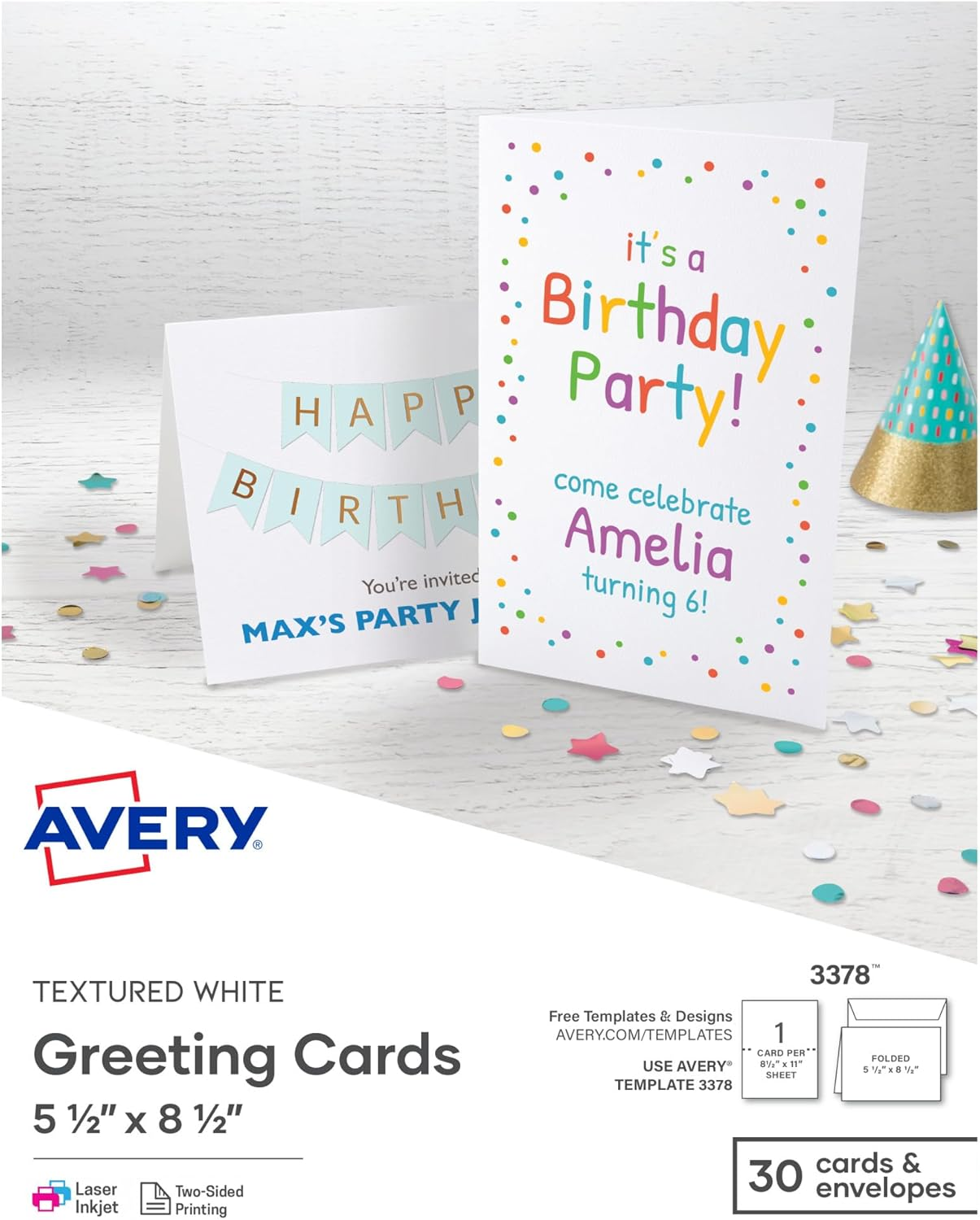 Avery Textured Half-Fold Greeting Cards for Inkjet Printers, Uncoated, 5.5 X 8.5 Inches, White, Box of 30 (03378) image number 3