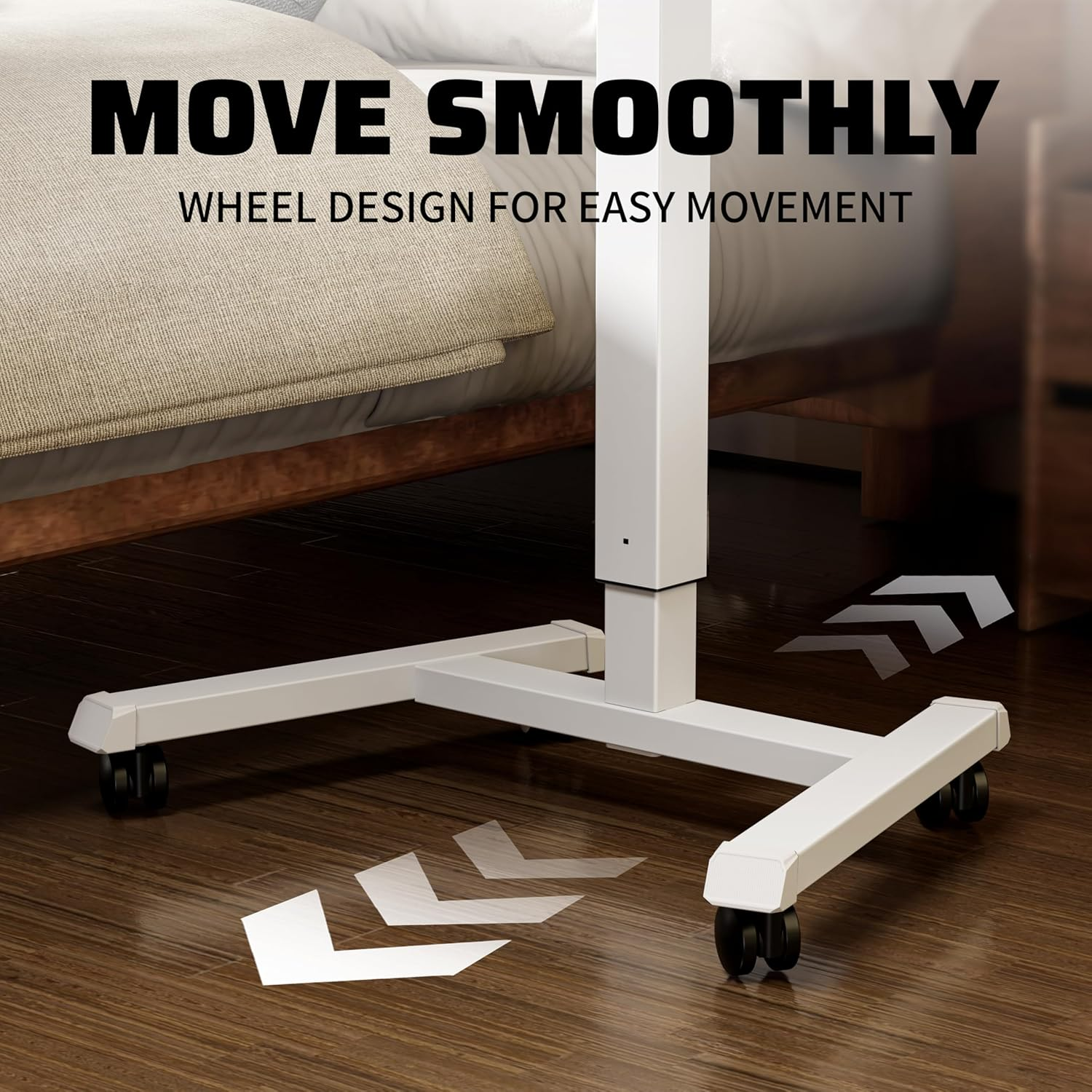 ERGOMAKER Mobile Standing Desk Pneumatic Adjustable Height 25.6 X 17.7 Inch Mobile Desk Adjustable Height on Wheels，Sit Stand up Desk Home Office Computer Desk, White + Single - White image number 3