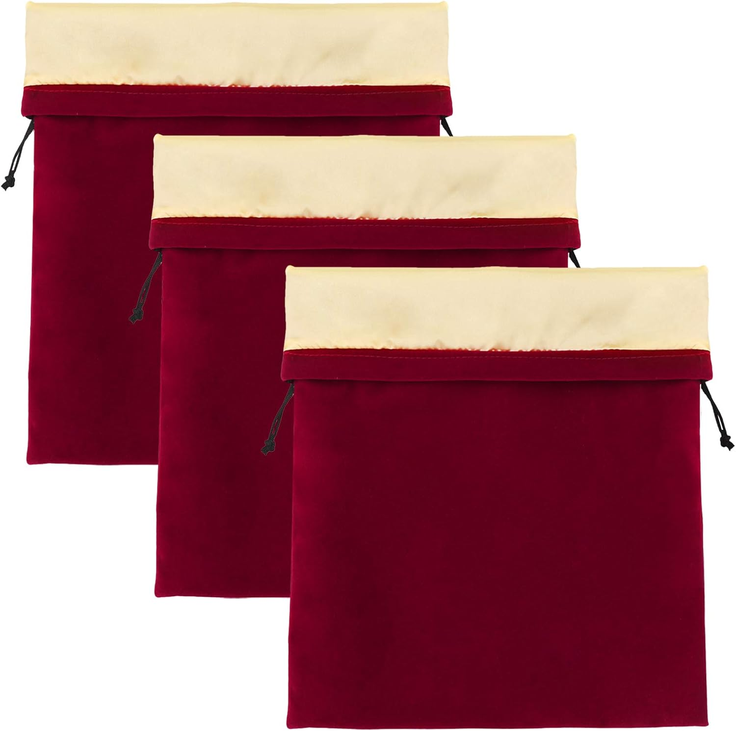 3Pcs Hair Dryer Storage Bag, Segbeauty Blow Dryer Bag, 11.8X15.7 Inches Satin Lined Organizer with Drawstring Wine Red Velvet Pouch Bag for Diffuser Straighteners Brush Clothes Gift Present