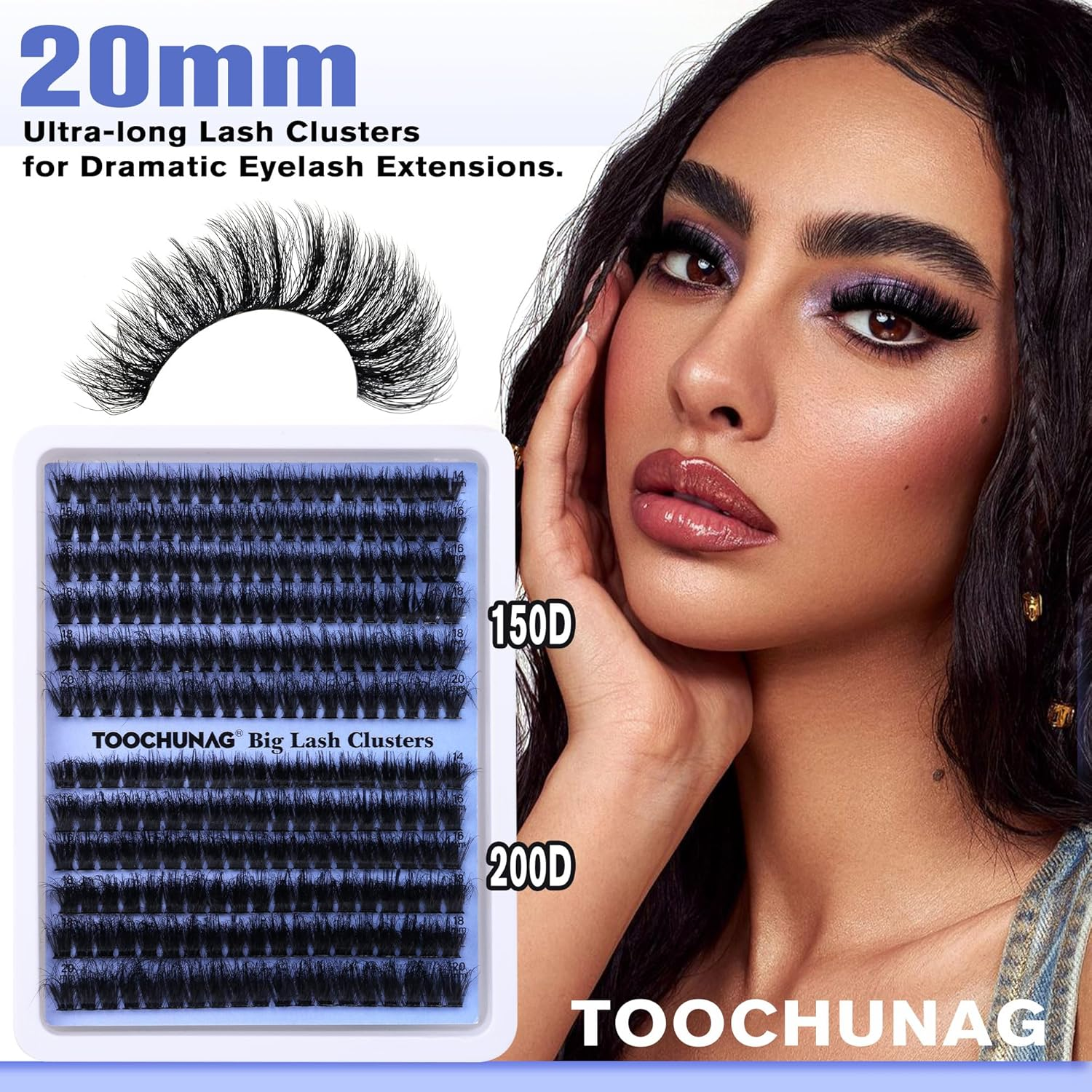 TOOCHUNAG Fluffy Clusters Lashes 150+200D Individual Eyelashes Wispy Lash Clusters D Curl Long Lashes Individual Cluster 14-20Mm DIY Eyelash Clusters Volume Individual Lashes image number 4