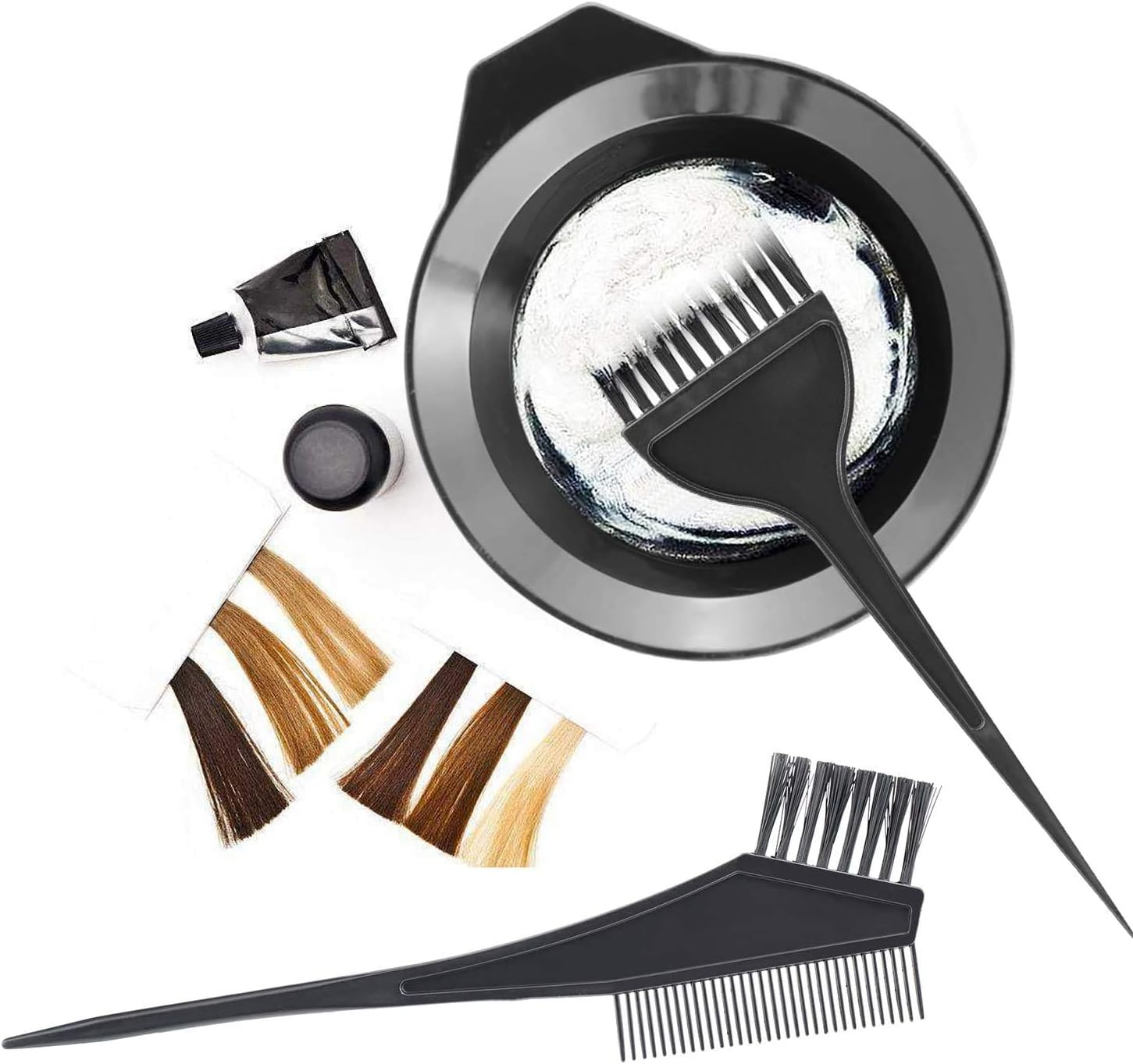 Hair Dye Bowl and Brush Kit, KEAIDUO 22Pcs Hair Colouring Tools Professional DIY Salon Dye Bowl Dyeing Brushes Ear Cover Gloves Disposable Hair Dye Cap Hair Coloring Cape and Hair Clips image number 4