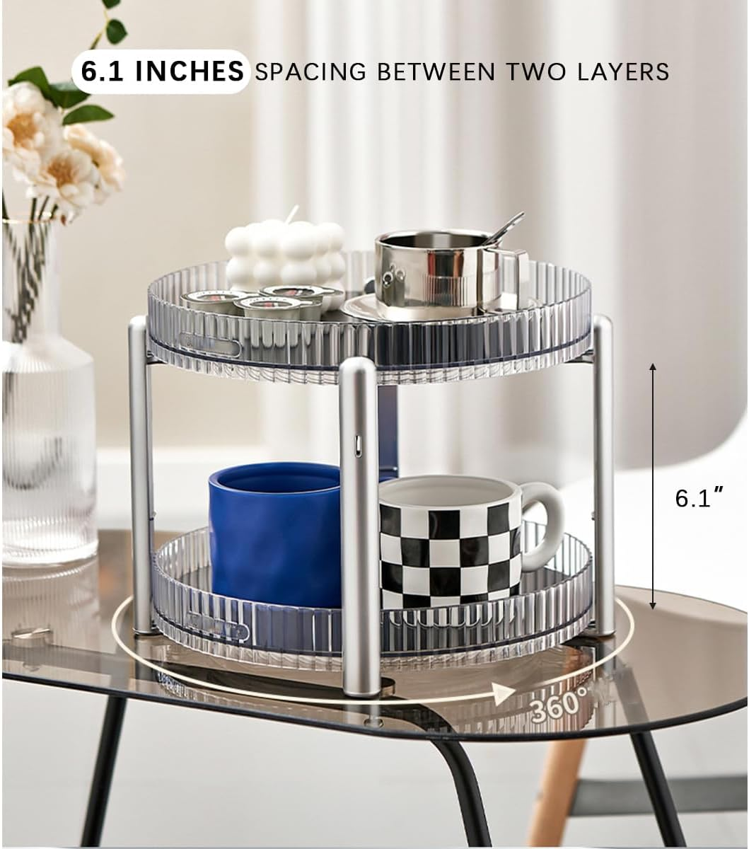 ROWNYEON 360 Rotating Makeup Organizer Storage 2 Tier Spinning Skincare Organiser Lazy Susan Bathroom Organizer Spinning Storage Shelf Cosmetic Organizer for Vanity,Perfume,Make Up,Beauty,Dresser image number 6