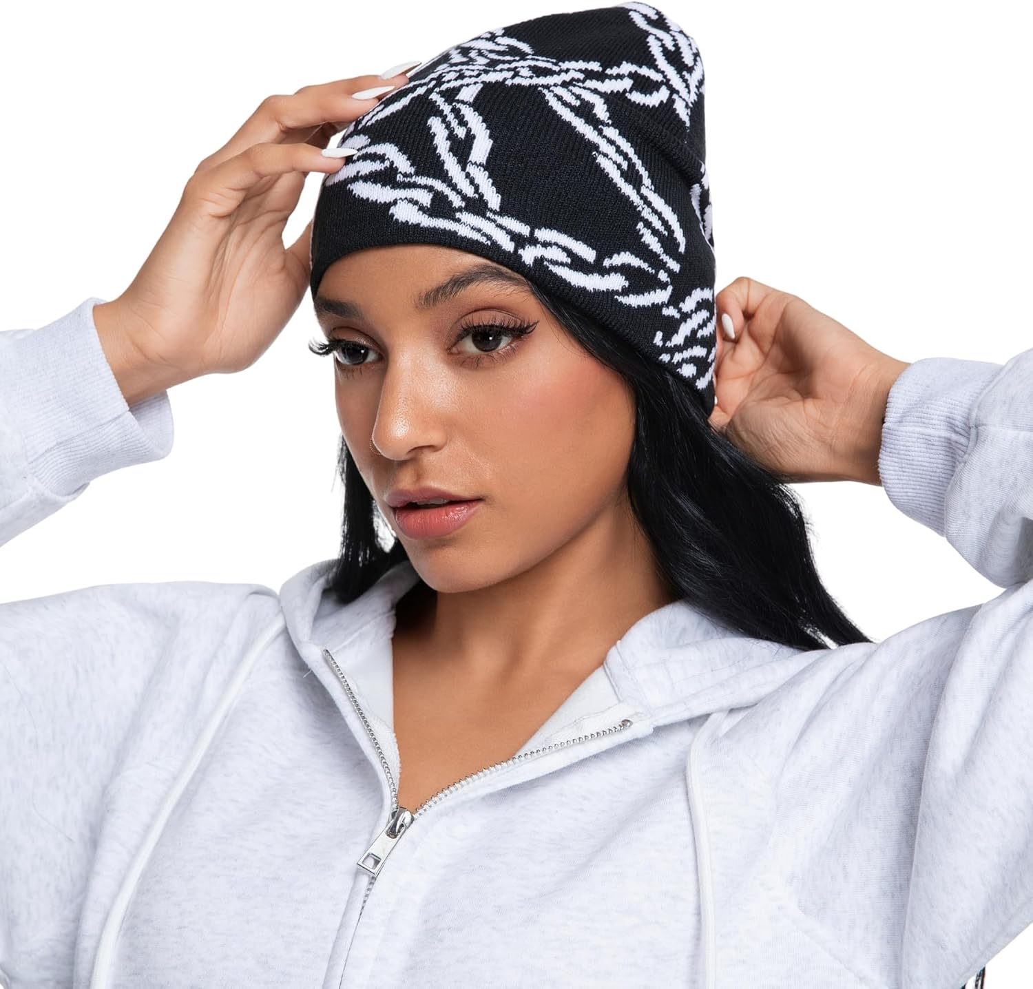 2THESTARS Y2K Beanie Hat for Men & Women Trendy Soft Stretchable Winter Cap, Chain Design Cold Knit Weather Accessory - Black, Black, Medium image number 6