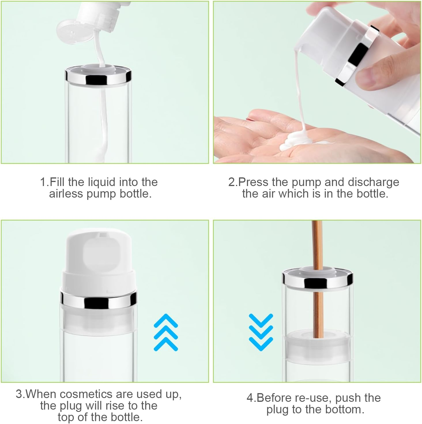 4 Pcs 50Ml/1.7Oz Airless Pump Jar Refillable Vacuum Pump Dispenser Bottles Travel Cosmetic Containers for Lotion Essence Shampoo Toiletries image number 6