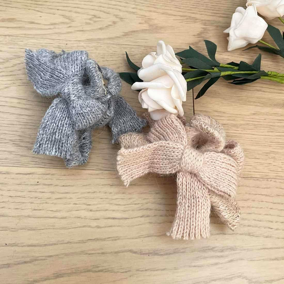 Resweky Hair Barrettes Bowknot Winter Wool Yarn Hair Clips Cute Hair Clips for Women Girls Gray image number 1