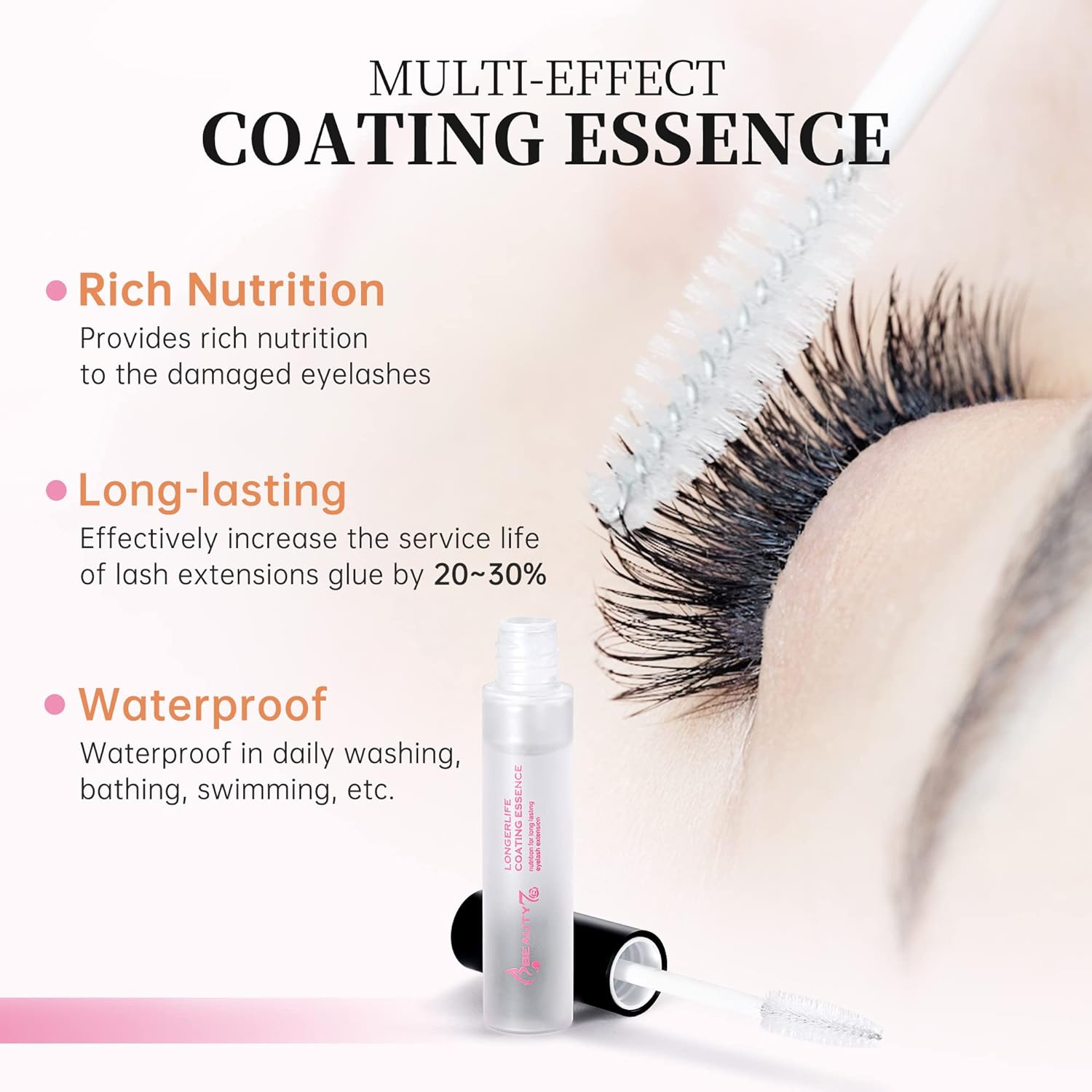 Beauty7 Transparent Lash Eyelashes Coating Long Life Protective Sealant with Brush Wand for Semi Permanent Eyelash Extension Aftercare Waterproof 10Ml image number 6