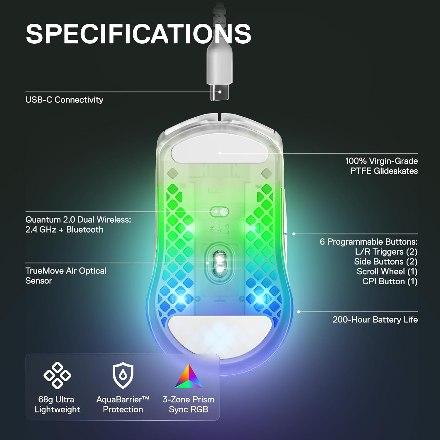 Steelseries Aerox 3 Wireless Ghost, 62610 image number 6