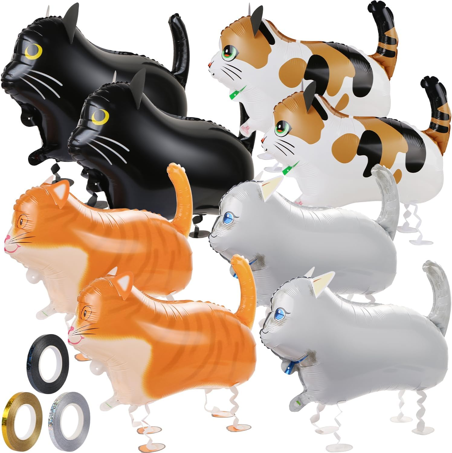 CCOZN 8 Pcs Walking Cat Balloons, Cat Mylar Balloon with 3 Ribbons Walking Animal Balloons Foil Long Balloons for Cat Theme Birthday Party Decorations Walking Cat Balloons Birthday Party Supplies image number 4