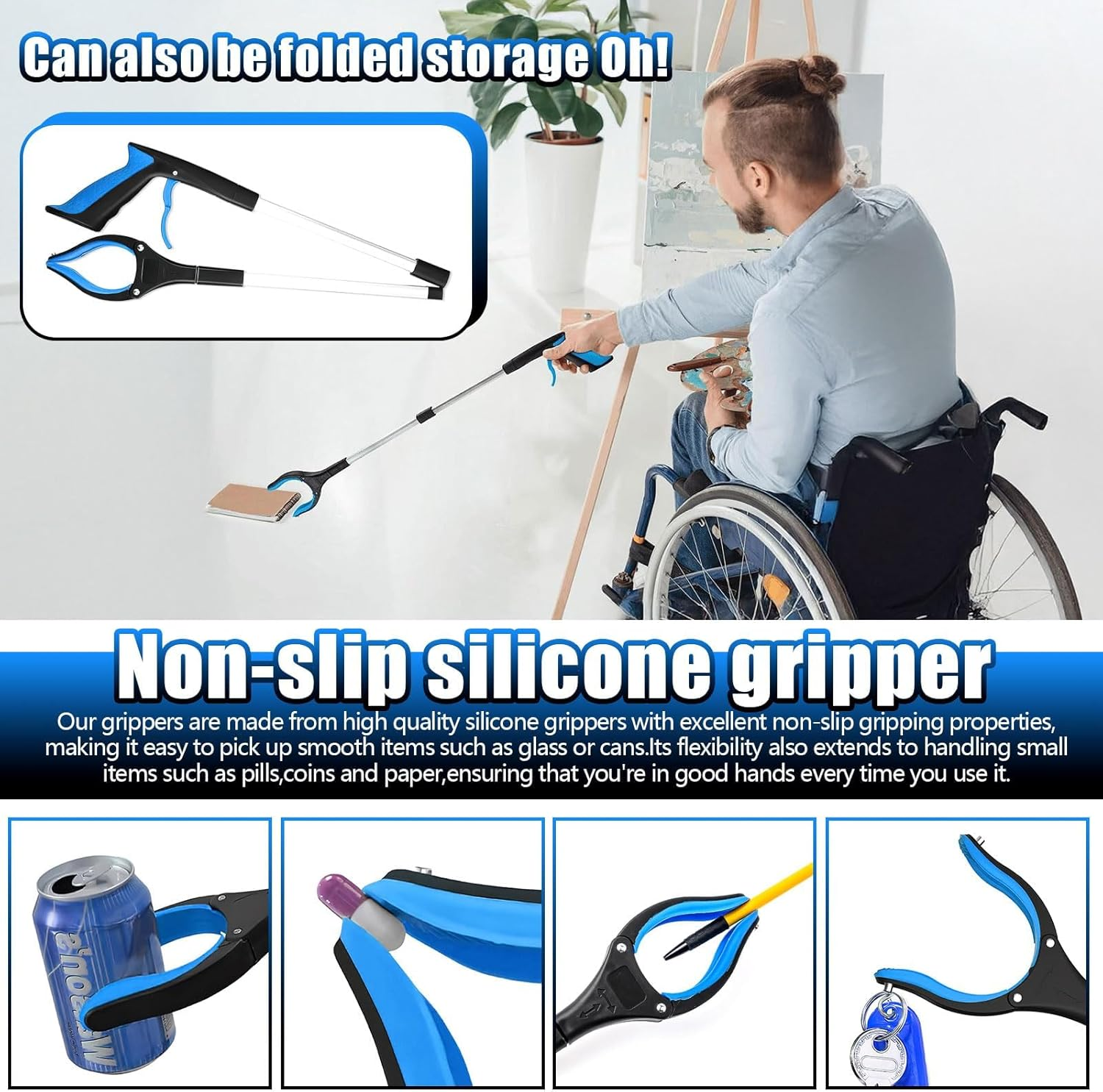 Reacher Grabber Tool, 32" Aluminum Alloy Grabber Tool Heavy Duty with Magnet, Foldable Reacher Grabber for Seniors (Blue) image number 4