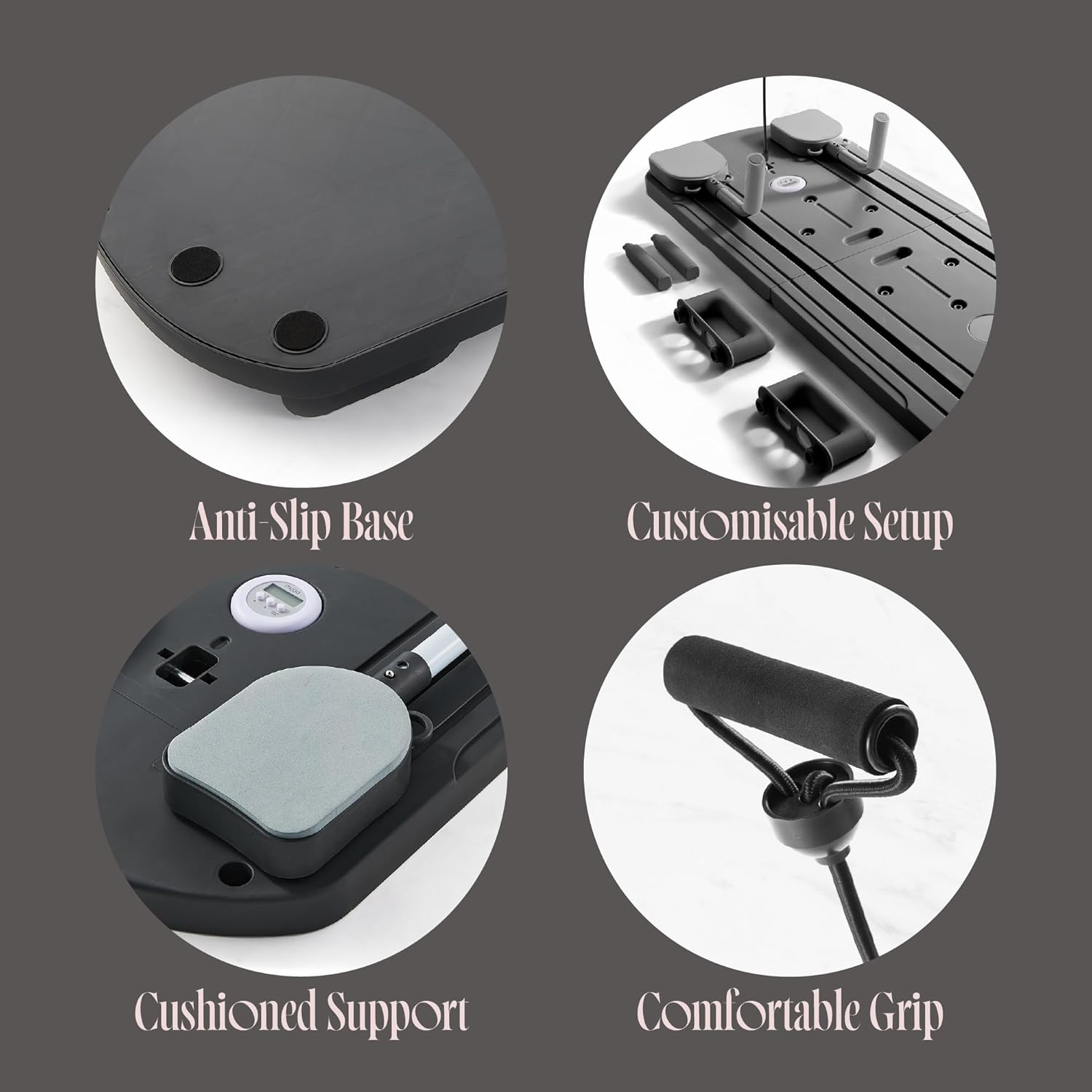 Myga Pilates Reformer Machine - Foldable Pilates Board with Rebound Ab Roller, Resistance Bands, Push up Bars & LED Counter for Full Body Workout - Multifunctional for Home, Gym & Travel - Pink image number 2