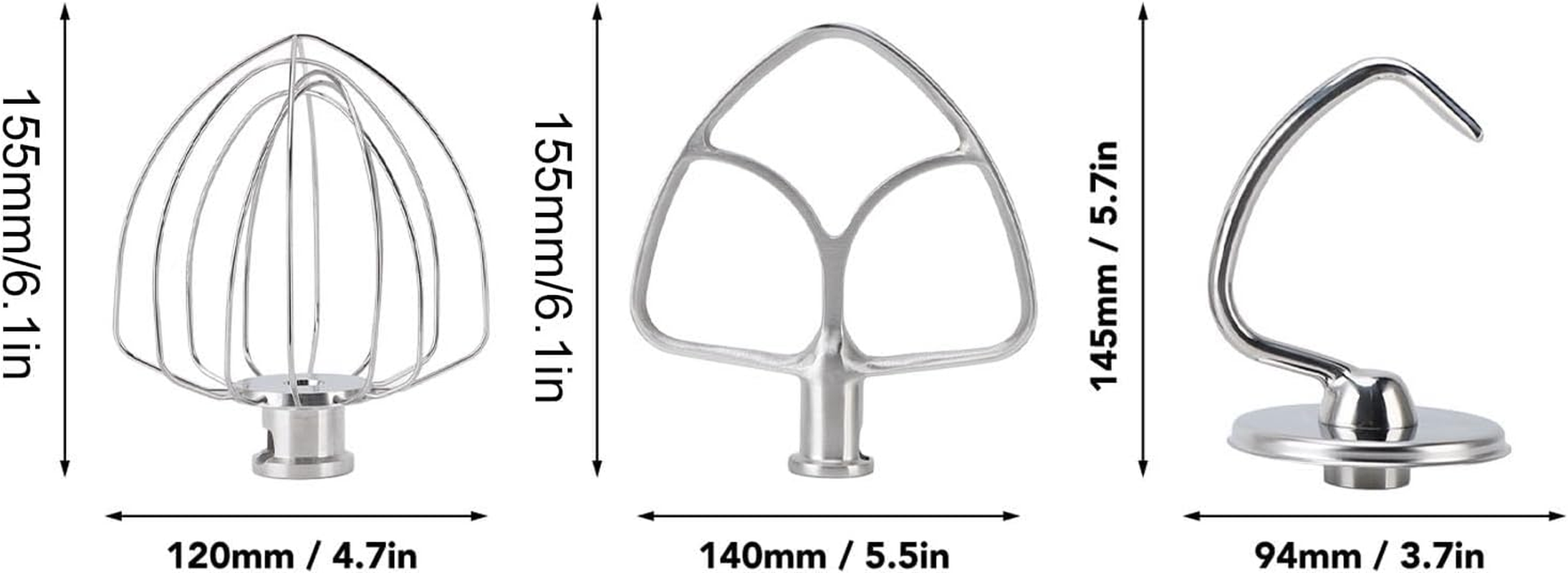 Stand Mixer Attachments 3 Piece Kit, Replace for Kitchen Aid Accessories Wire Whip Dough Hook Coated Flat Blade Paddle, Stainless Steel Tilt Stand Mixer Accessories Kitchen image number 1