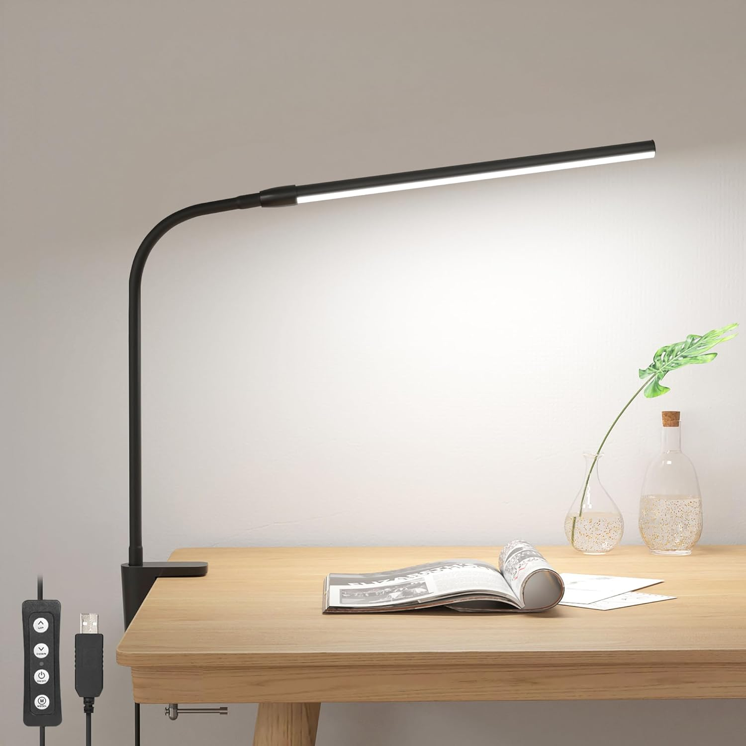 Lepro Desk Lamp with Clamp, LED Clip on Light, Dimmable Reading Light with 3 Color Modes 10 Brightness, Eye-Caring Flexible Gooseneck Table Lamp for Home Office, White